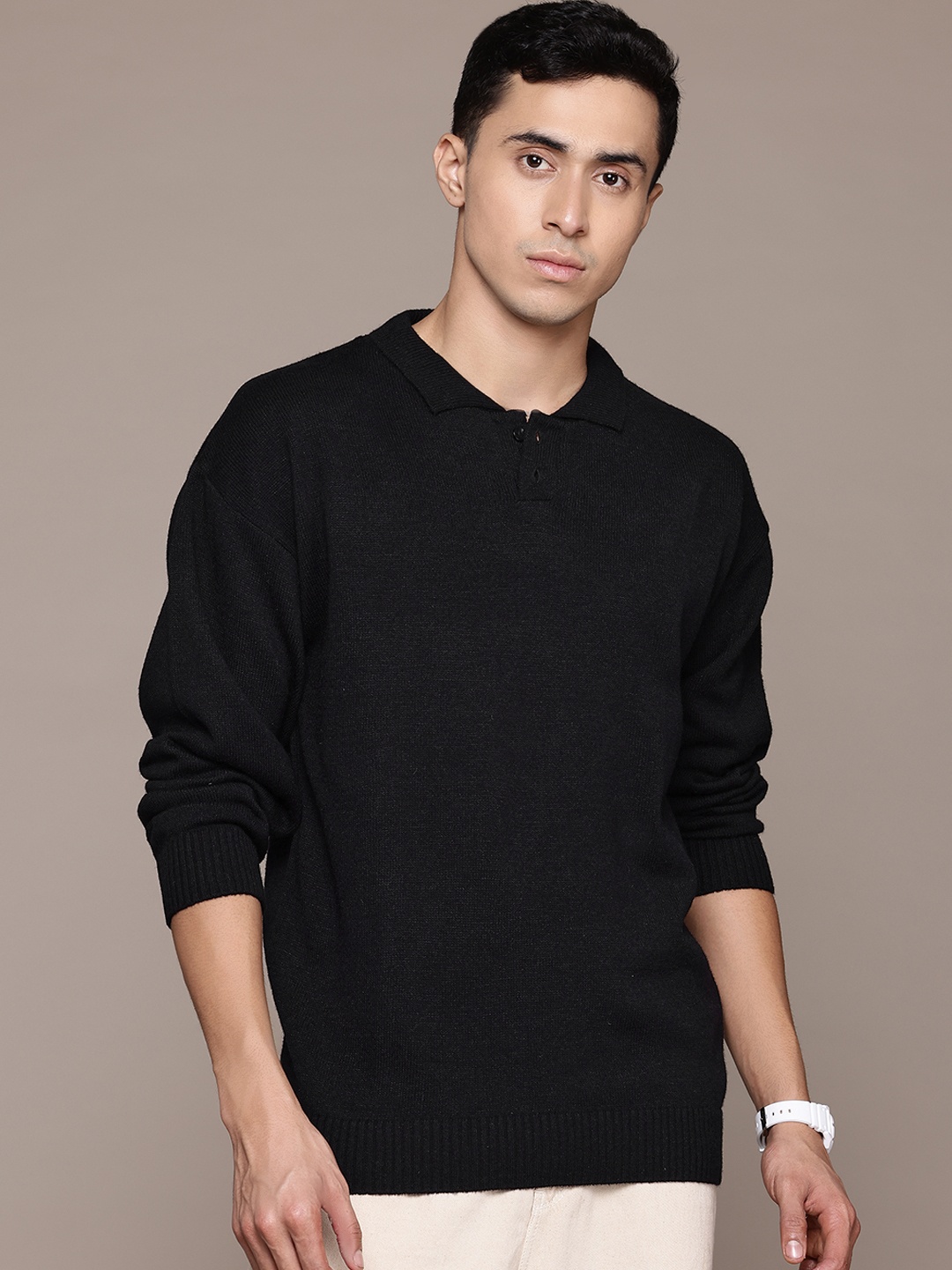 

The Roadster Lifestyle Co. Polo Neck Knitted Pullover, Black