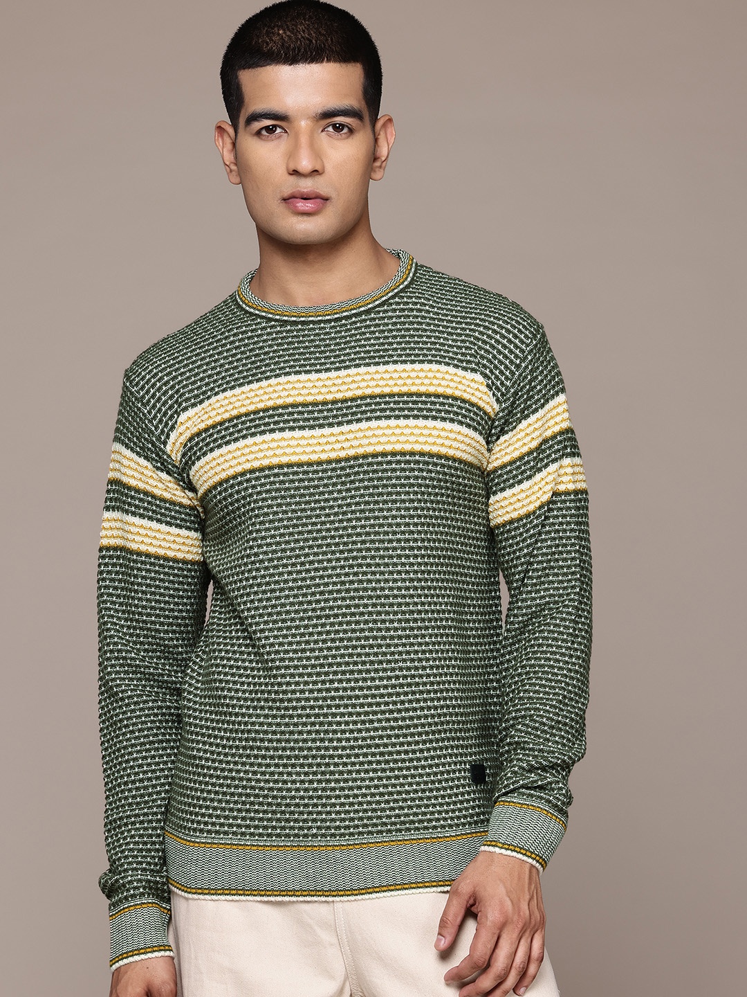 

The Roadster Lifestyle Co. Round Neck Striped Pullover, Olive