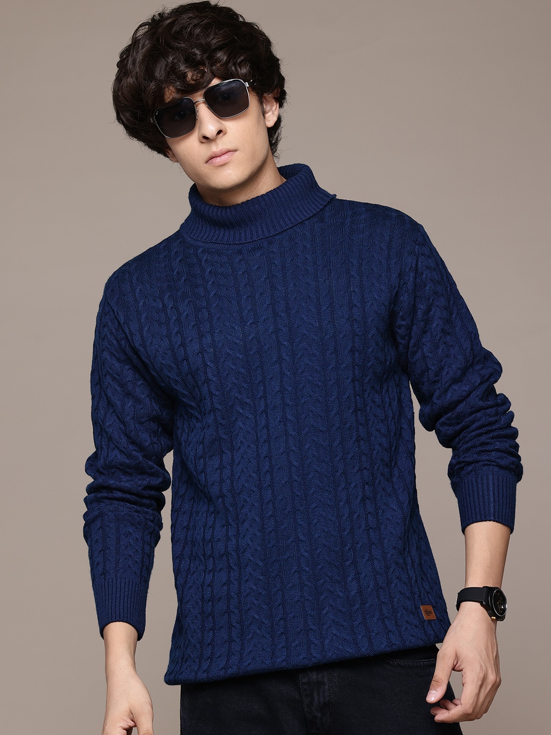 

The Roadster Lifestyle Co. Turtle Neck Cable Knit Pullover, Navy blue