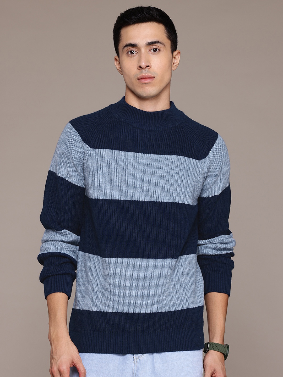 

The Roadster Lifestyle Co. Striped Ribbed Acrylic Pullover, Blue