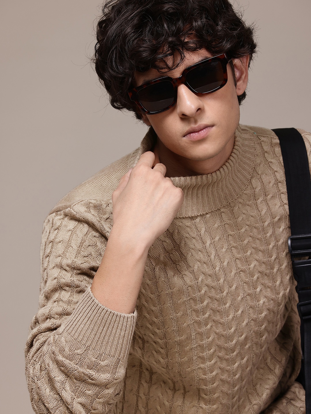 

The Roadster Lifestyle Co. Turtle Neck Cable Knit Sweater, Taupe