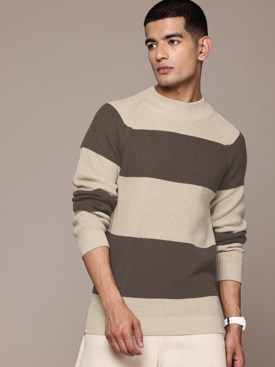 

The Roadster Lifestyle Co. Striped Raglan Sleeve Pullover, Beige