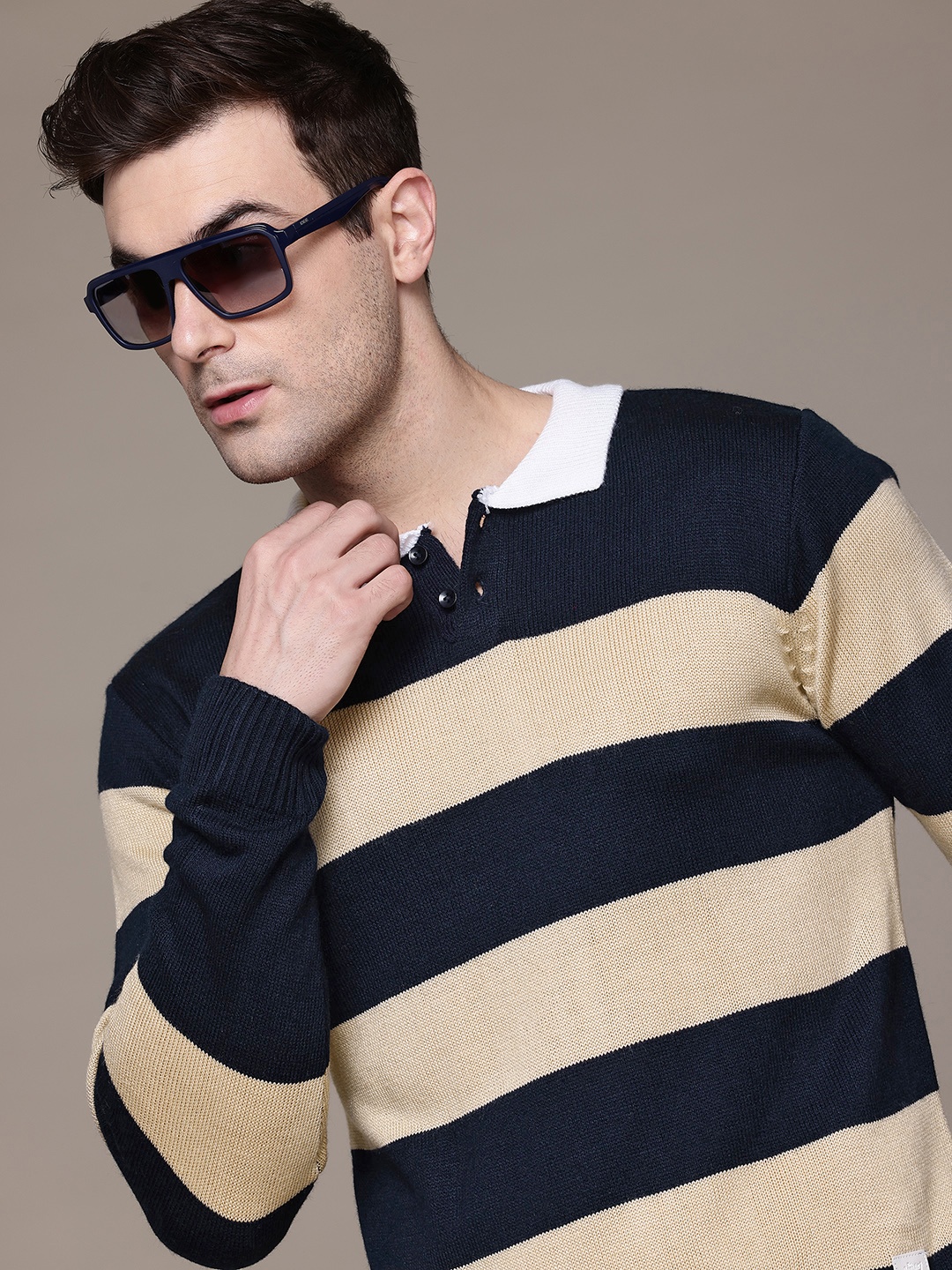 

The Roadster Lifestyle Co. Striped Pure Acrylic Pullover, Black