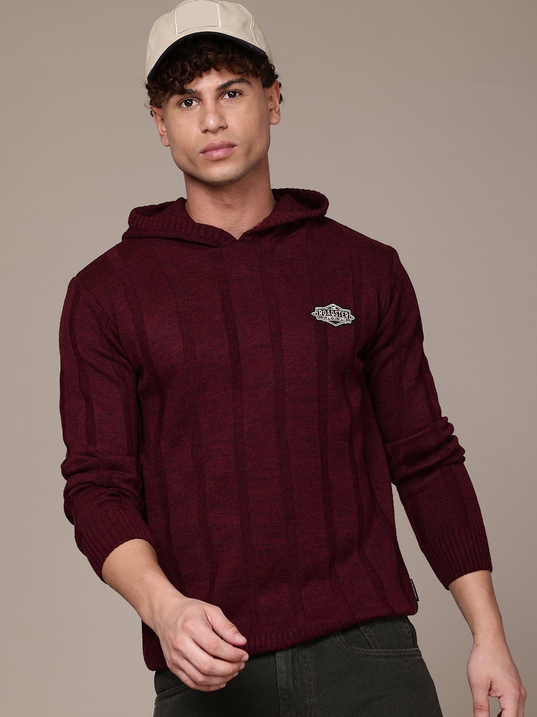 

The Roadster Lifestyle Co. Ribbed Acrylic Hooded Pullover, Maroon