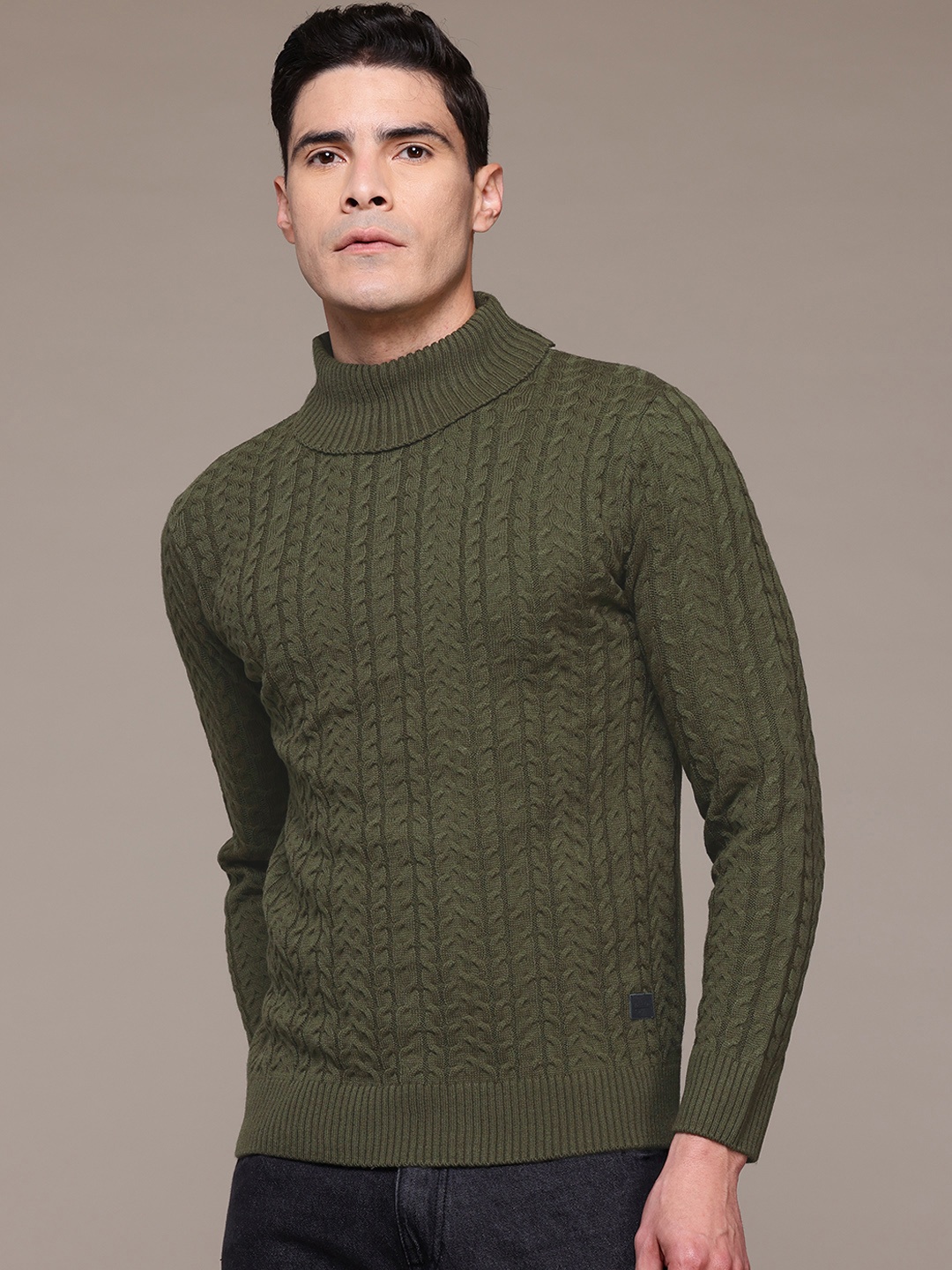 

The Roadster Lifestyle Co. Turtle Neck Cable Knit Sweater, Olive