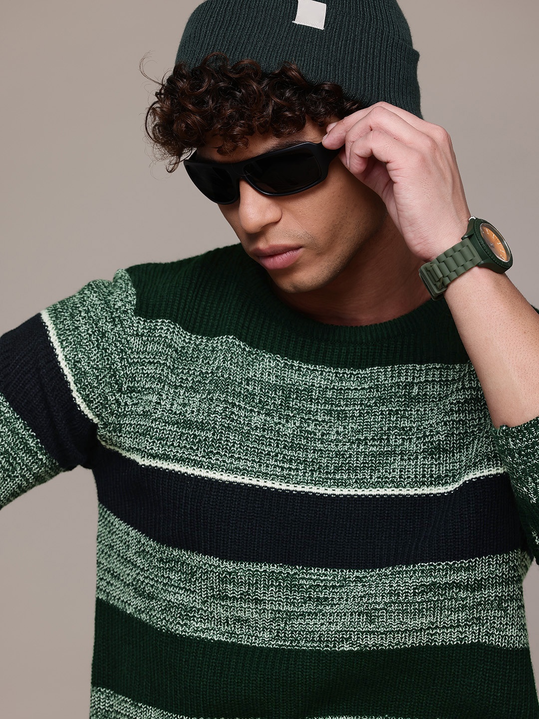 

The Roadster Life Co. Striped Acrylic Pullover, Green