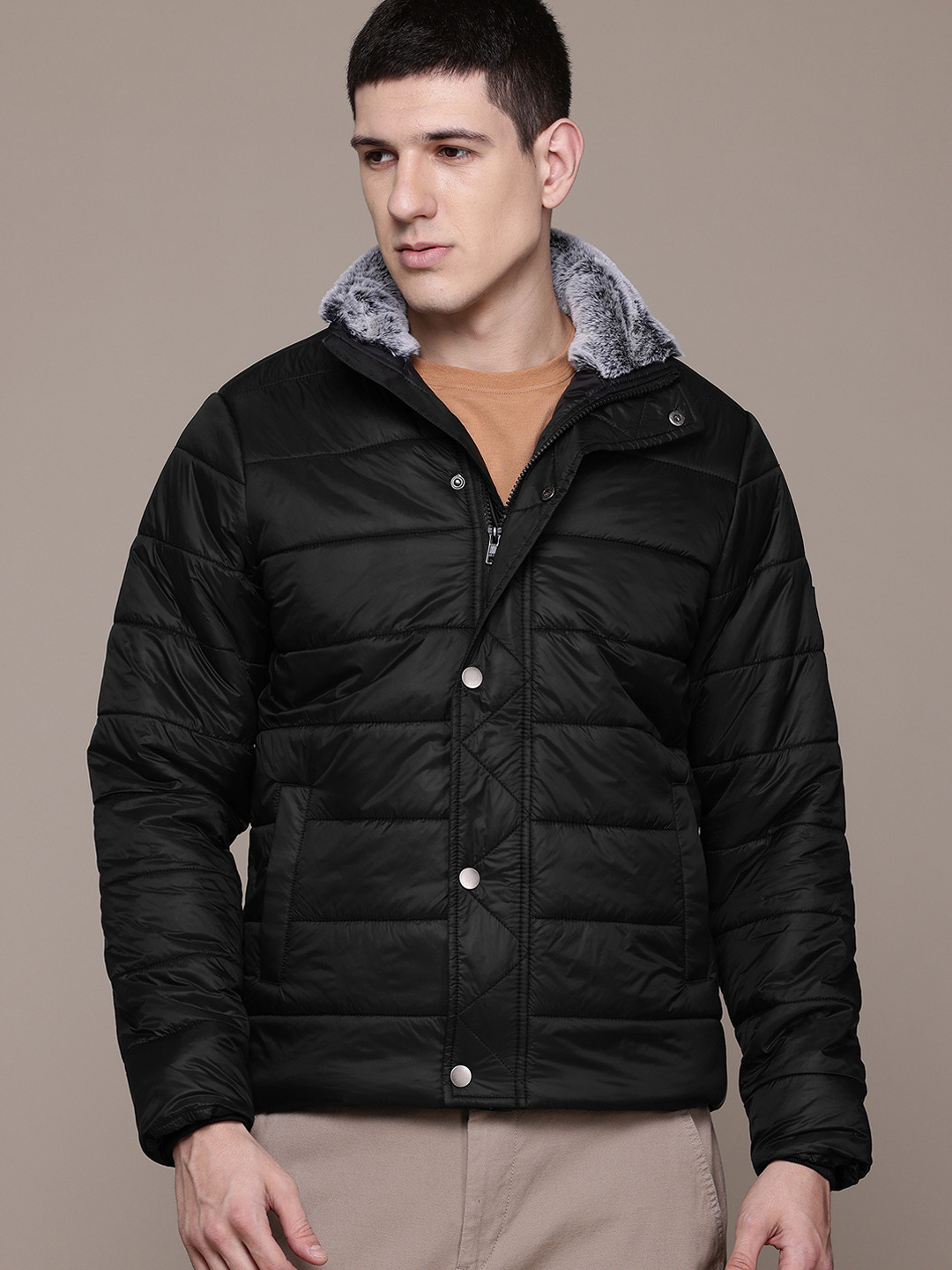 

The Roadster Lifestyle Co. Faux-Fur Trim Padded Jacket, Black