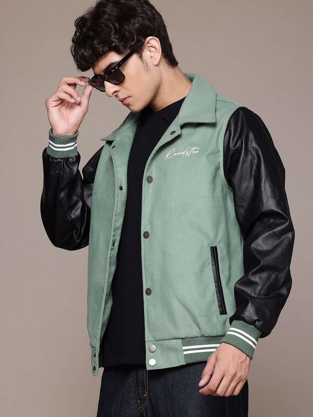 

Roadster The Lifestyle Co. Colourblocked Bomber Jacket, Green