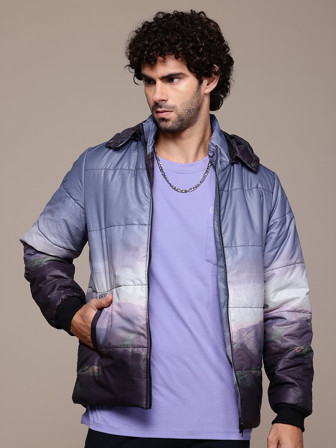 

The Roadster Lifestyle Co. Printed Hooded Padded Jacket, Blue