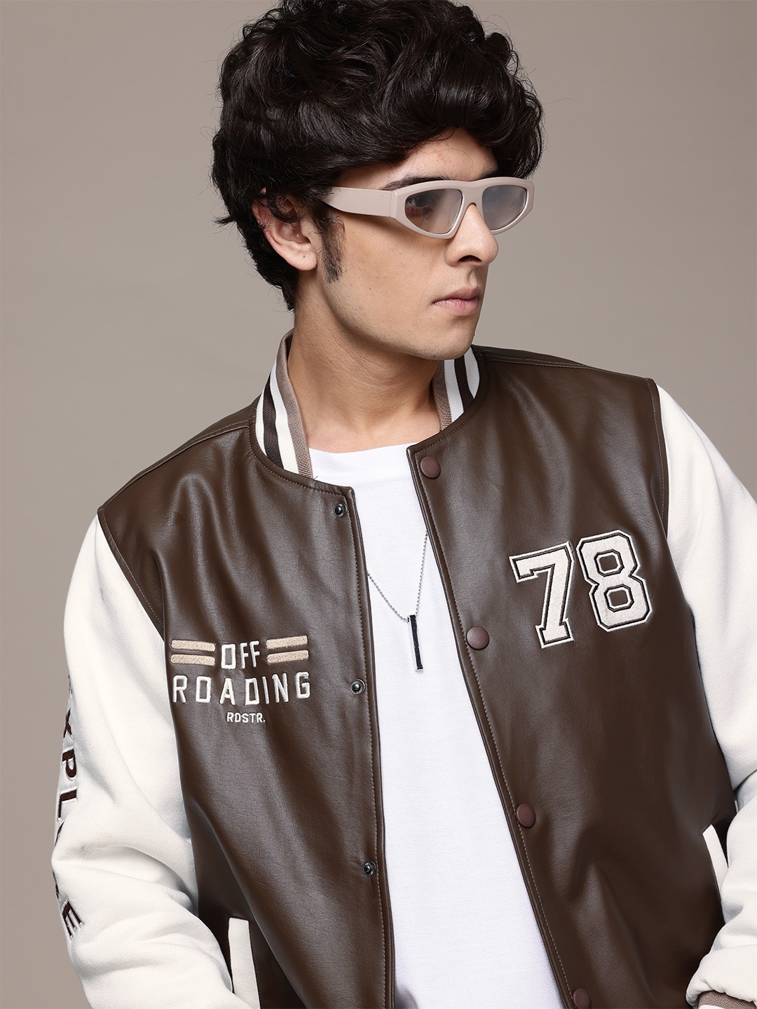 

The Roadster Lifestyle Co. Men PU Coated Bomber Jacket, Brown