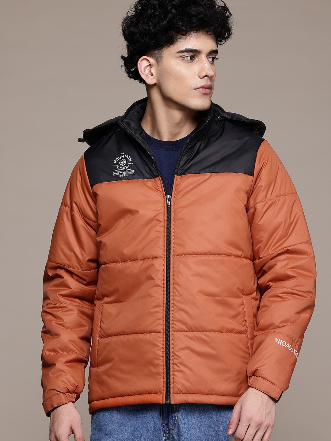 

Roadster The Lifestyle Co. Colourblocked Hooded Padded Jacket, Rust