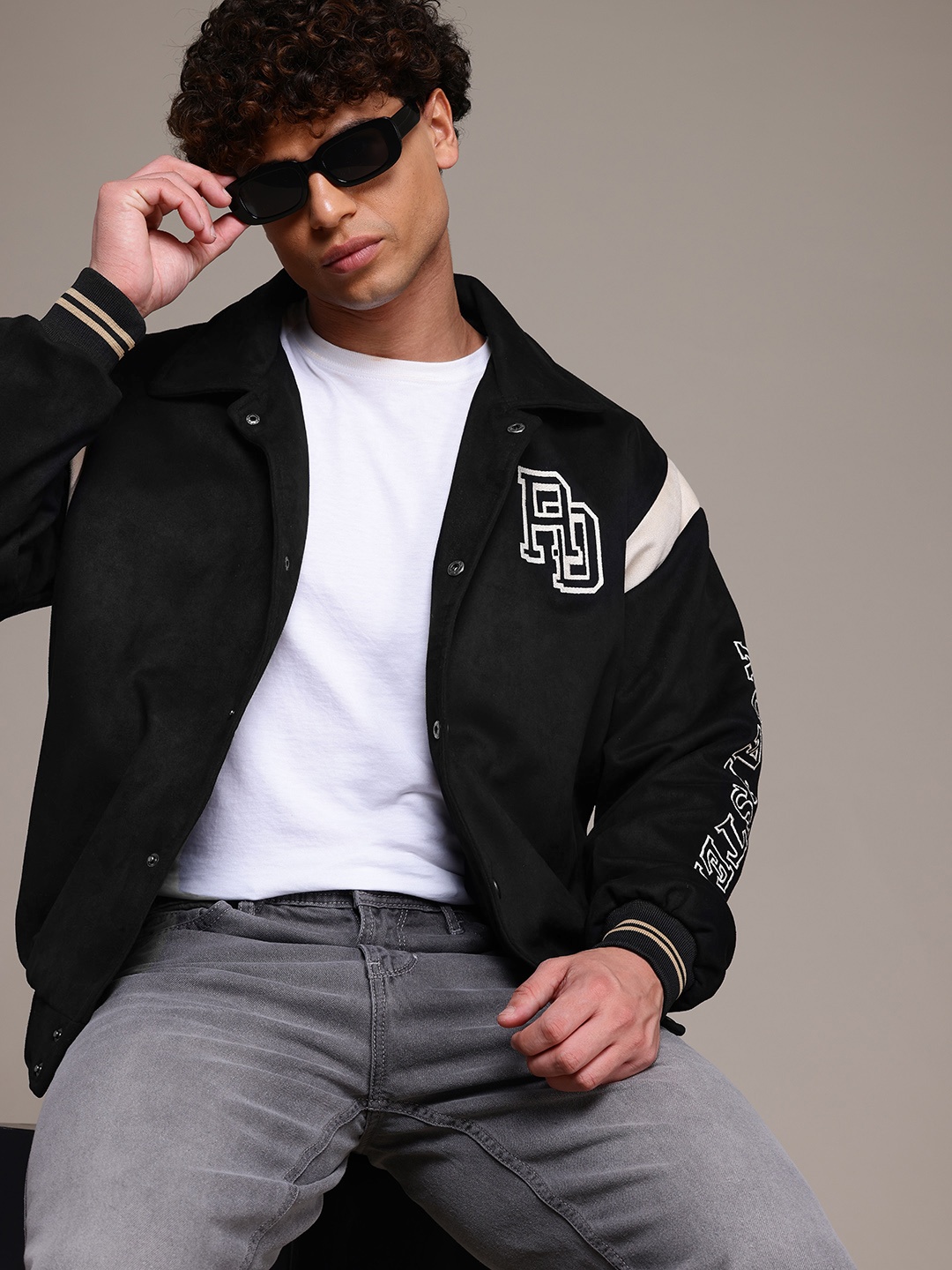 

The Roadster Lifestyle Co. Suede Finish Applique Detail Bomber Jacket, Black