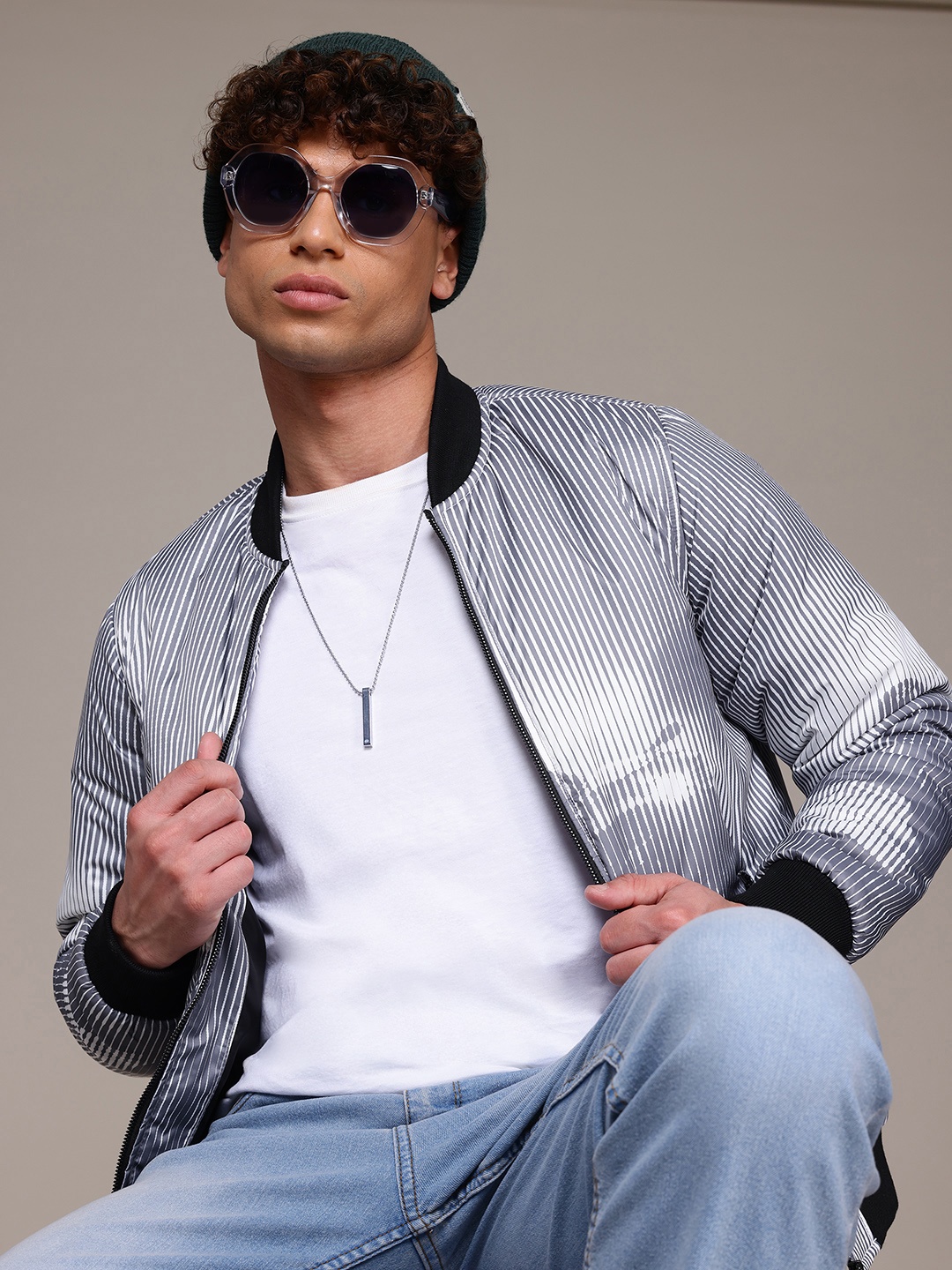 

The Roadster Lifestyle Co. Striped Bomber Jacket, Grey