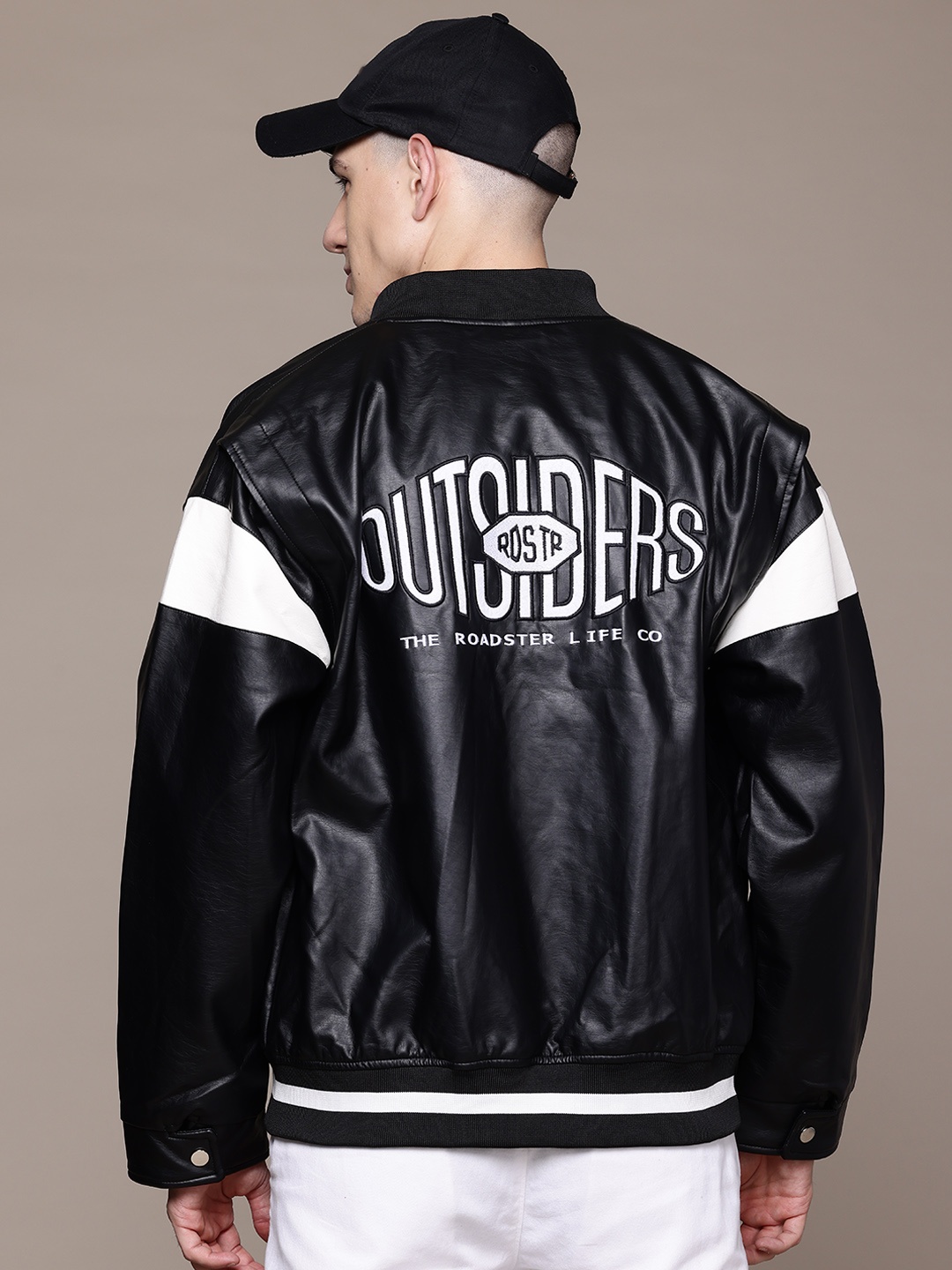 

Roadster The Lifestyle Co. Colourblocked Faux Leather Bomber Jacket, Black