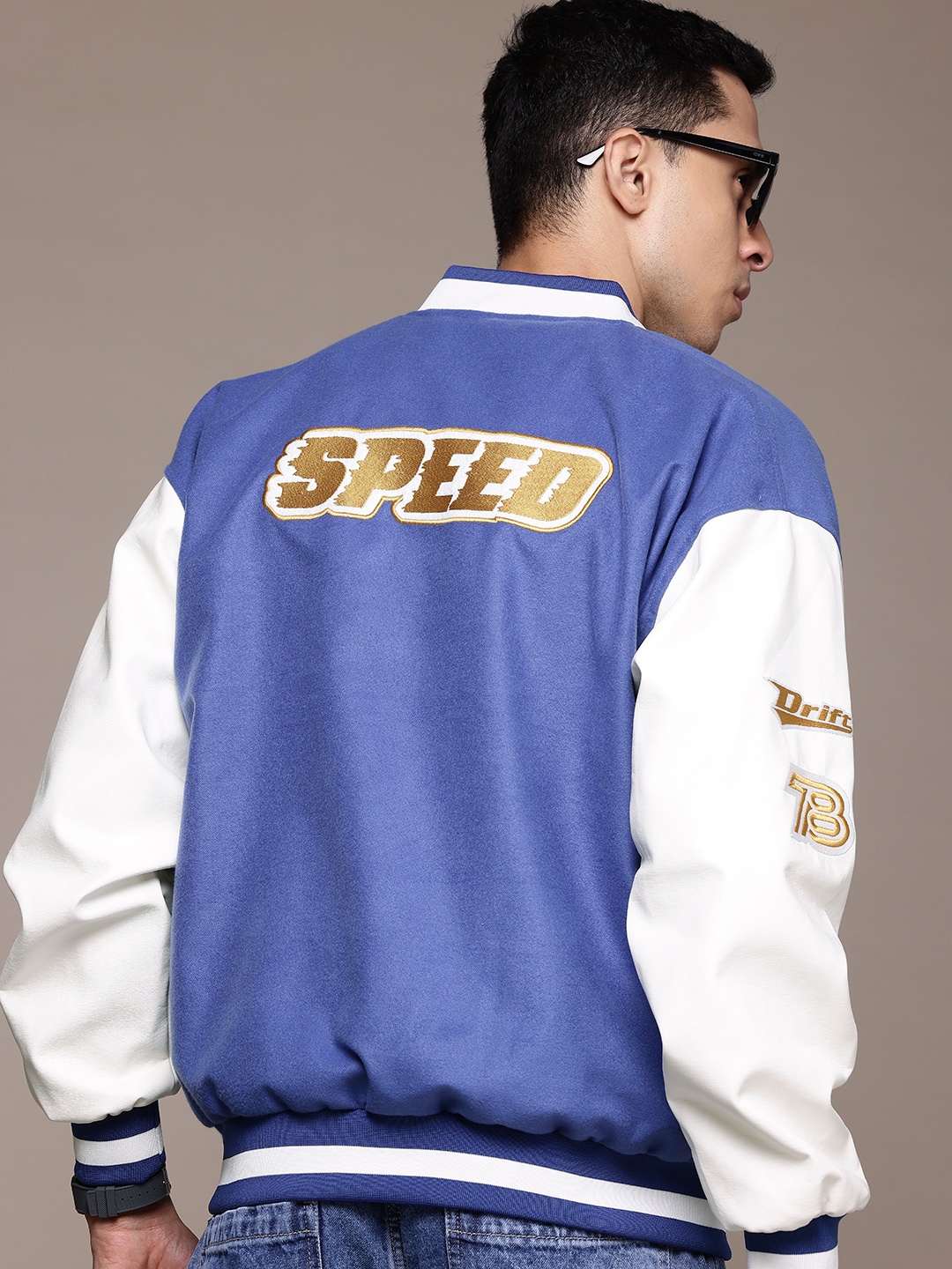 

The Roadster Lifestyle Co. PU Coating Applique Varsity Jacket, Blue