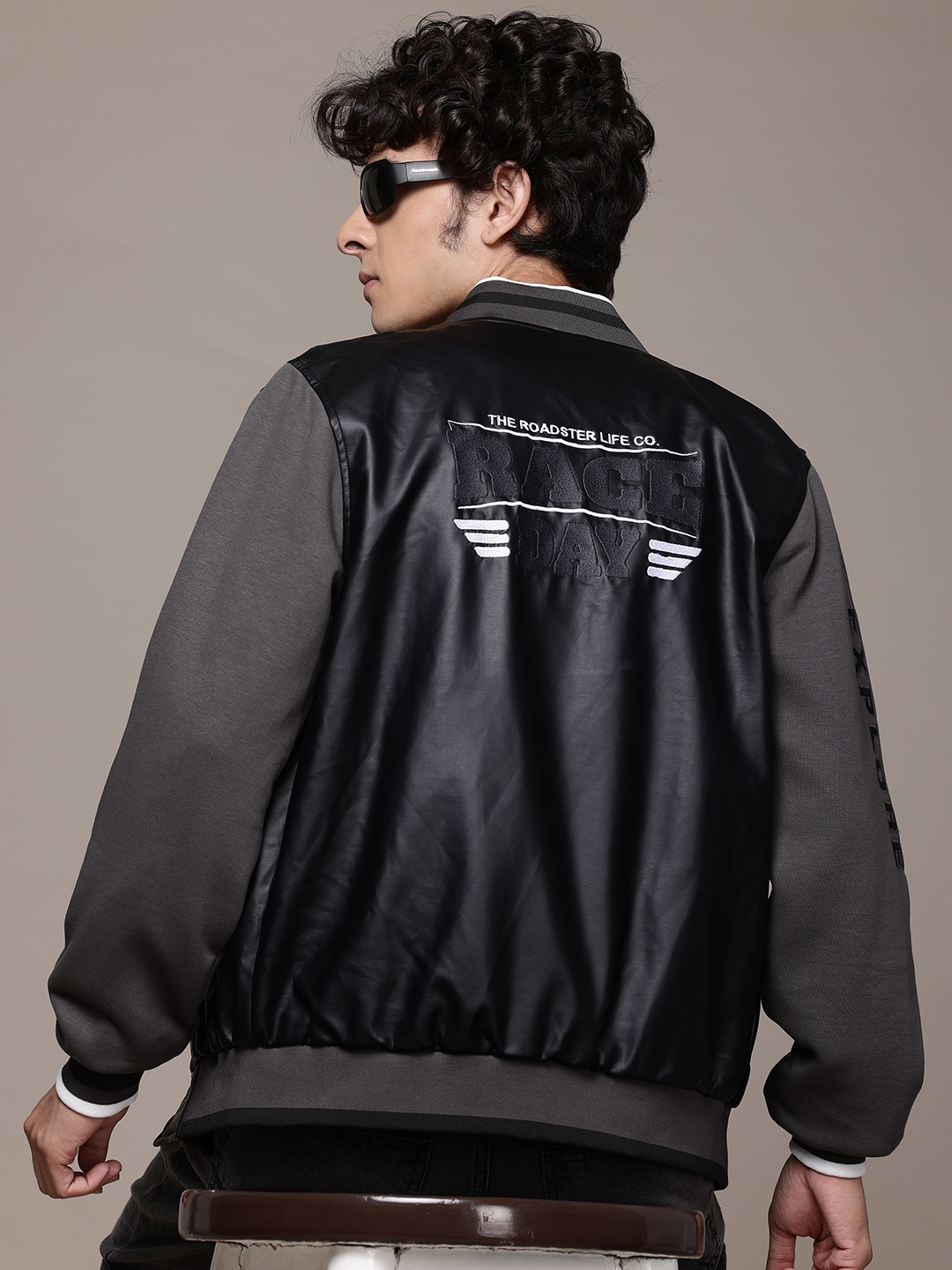 

The Roadster Lifestyle Co. Typography Varsity Jacket, Black