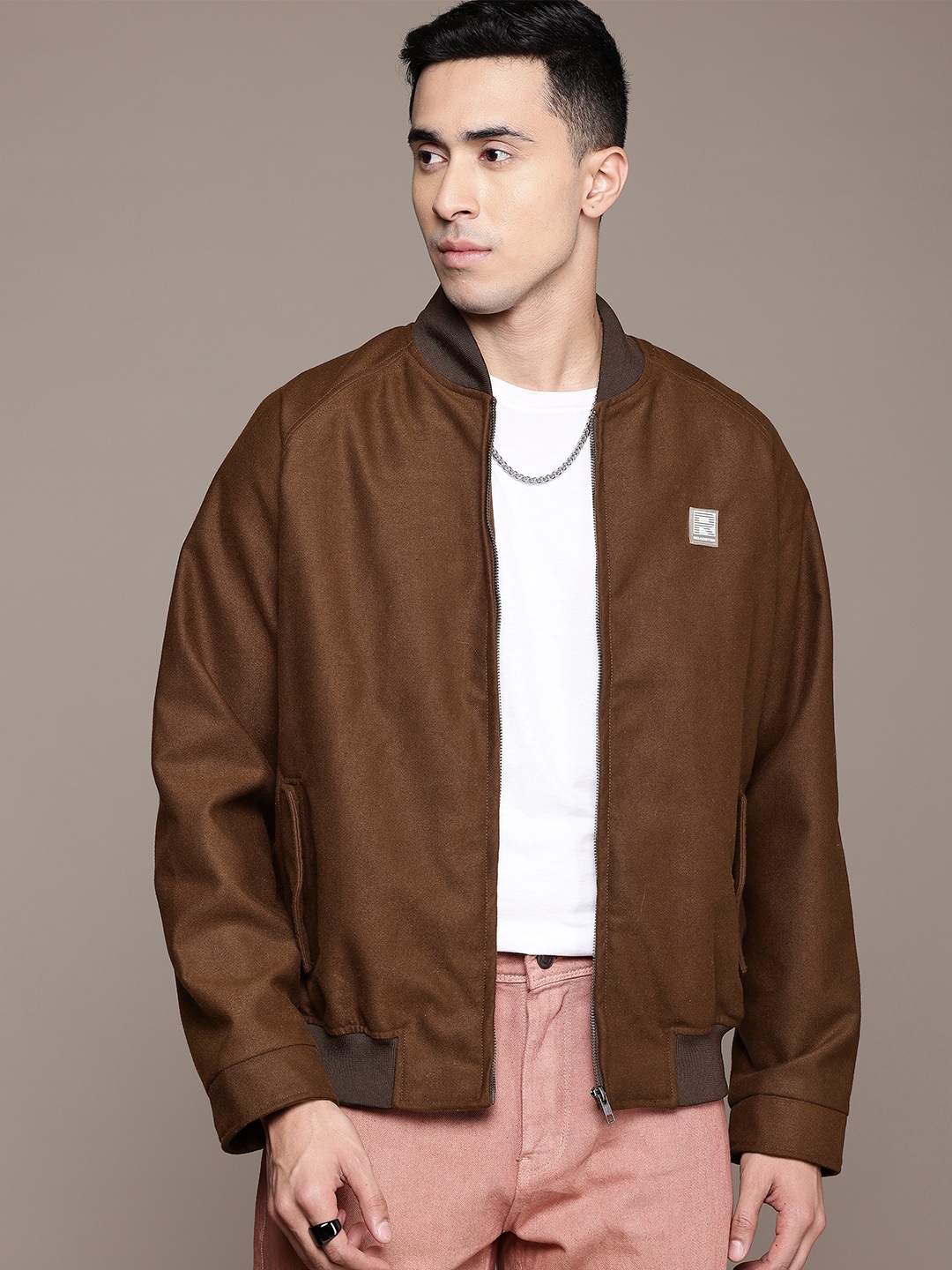 

The Roadster Lifestyle Co. Stand Collar Bomber Jacket, Brown