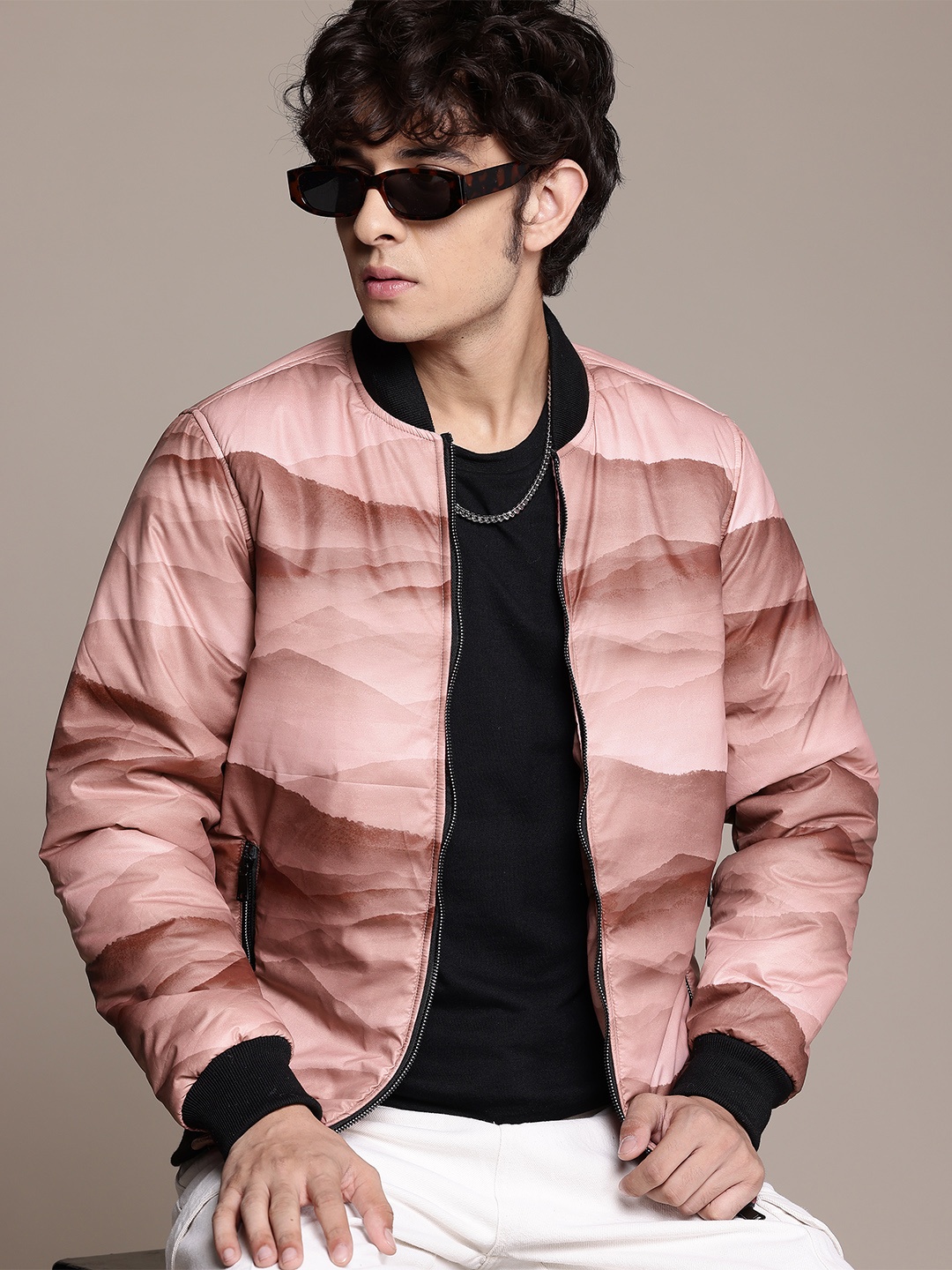 

The Roadster Lifestyle Co. Printed Padded Jacket, Peach