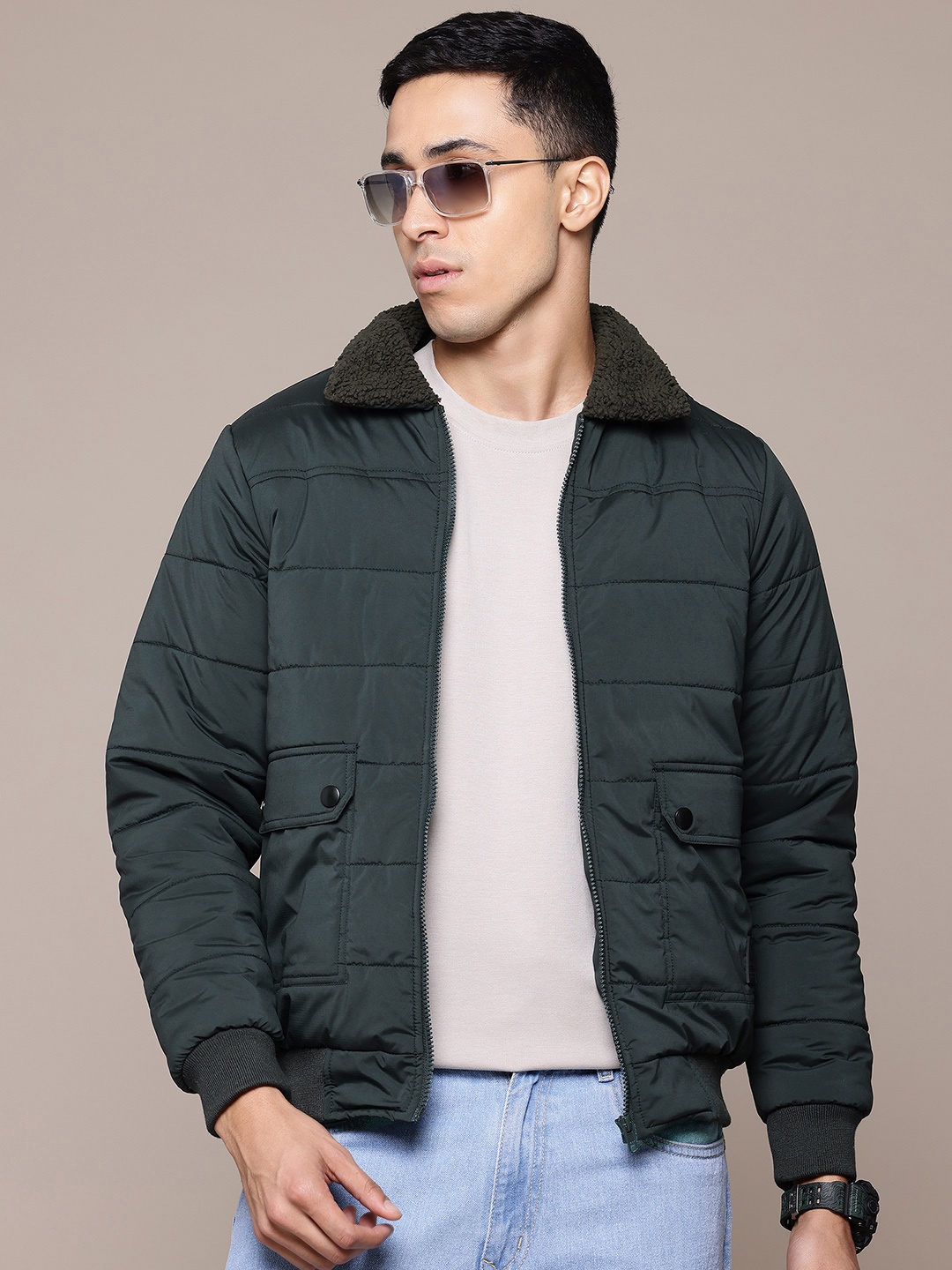 

The Roadster Lifestyle Co. Sherpa Detail Padded Jacket, Green