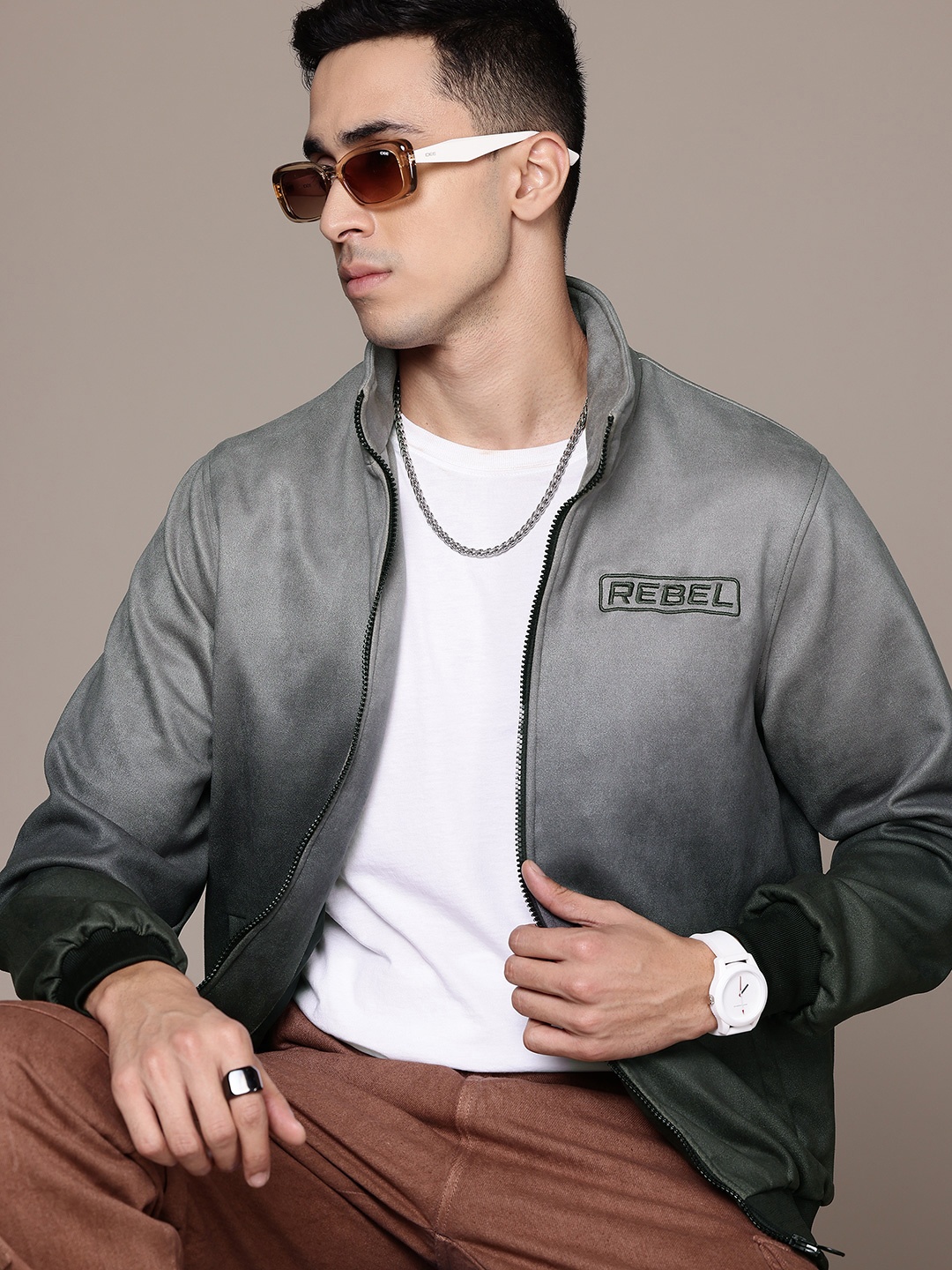 

The Roadster Life Co. Stand Collar Ombre Tailored Jacket, Grey
