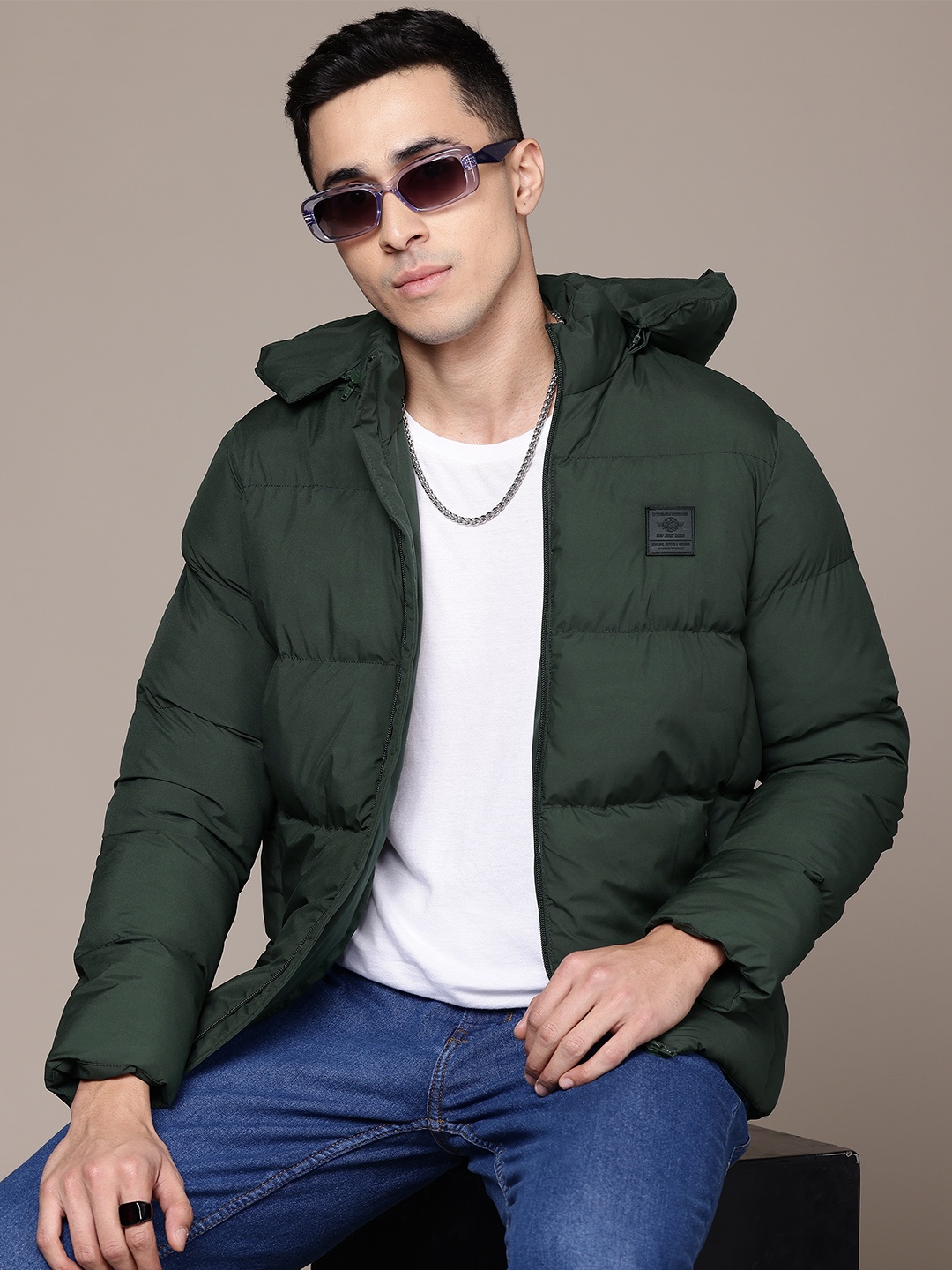 

The Roadster Lifestyle Co. Puffer Jacket with Detachable Hood, Green