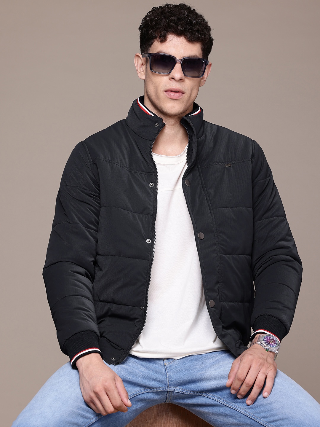 

The Roadster Lifestyle Co. Mock Collar Padded Jacket, Navy blue