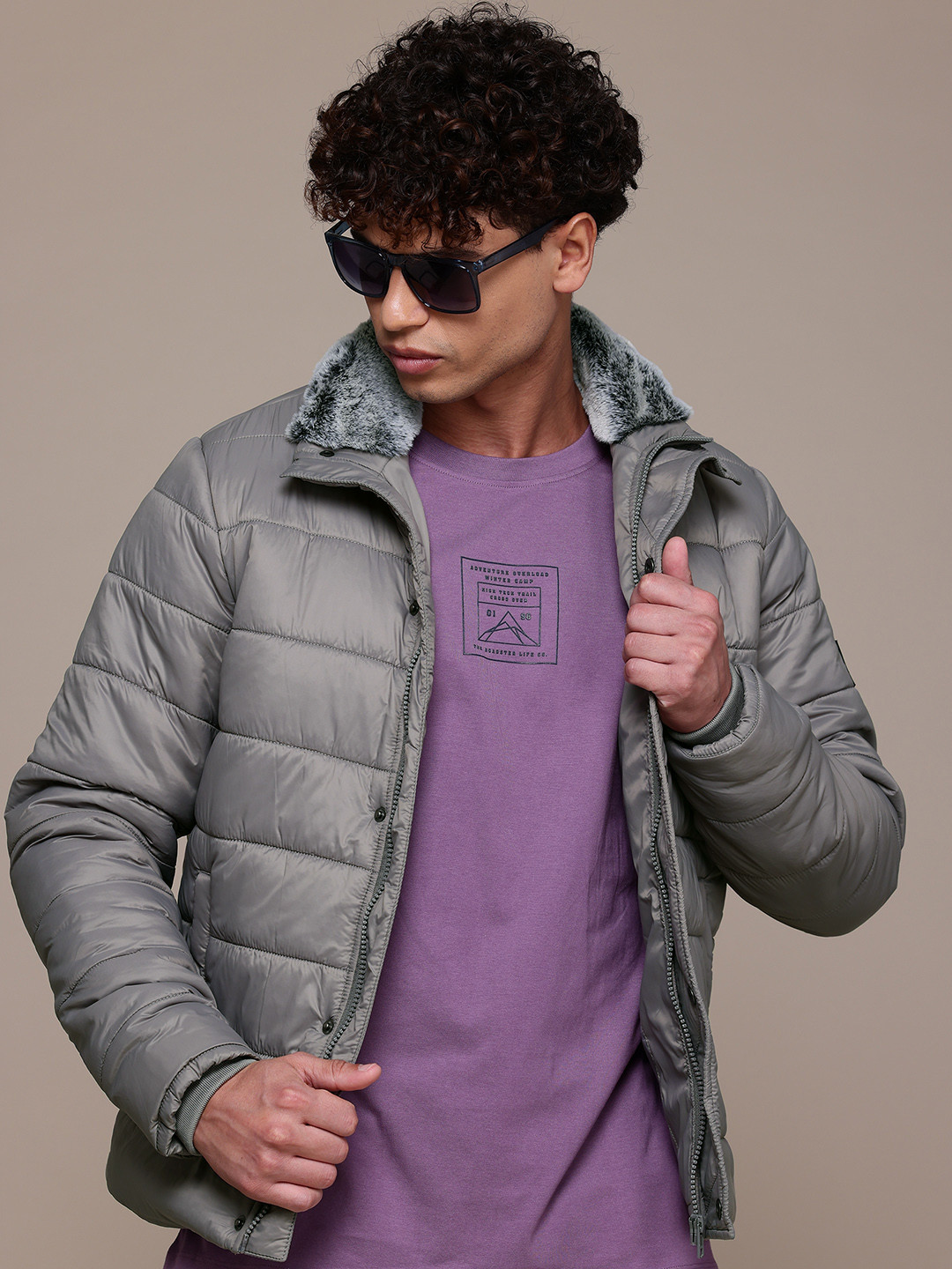 

The Roadster Lifestyle Co. Faux Fur Trim Padded Jacket, Grey