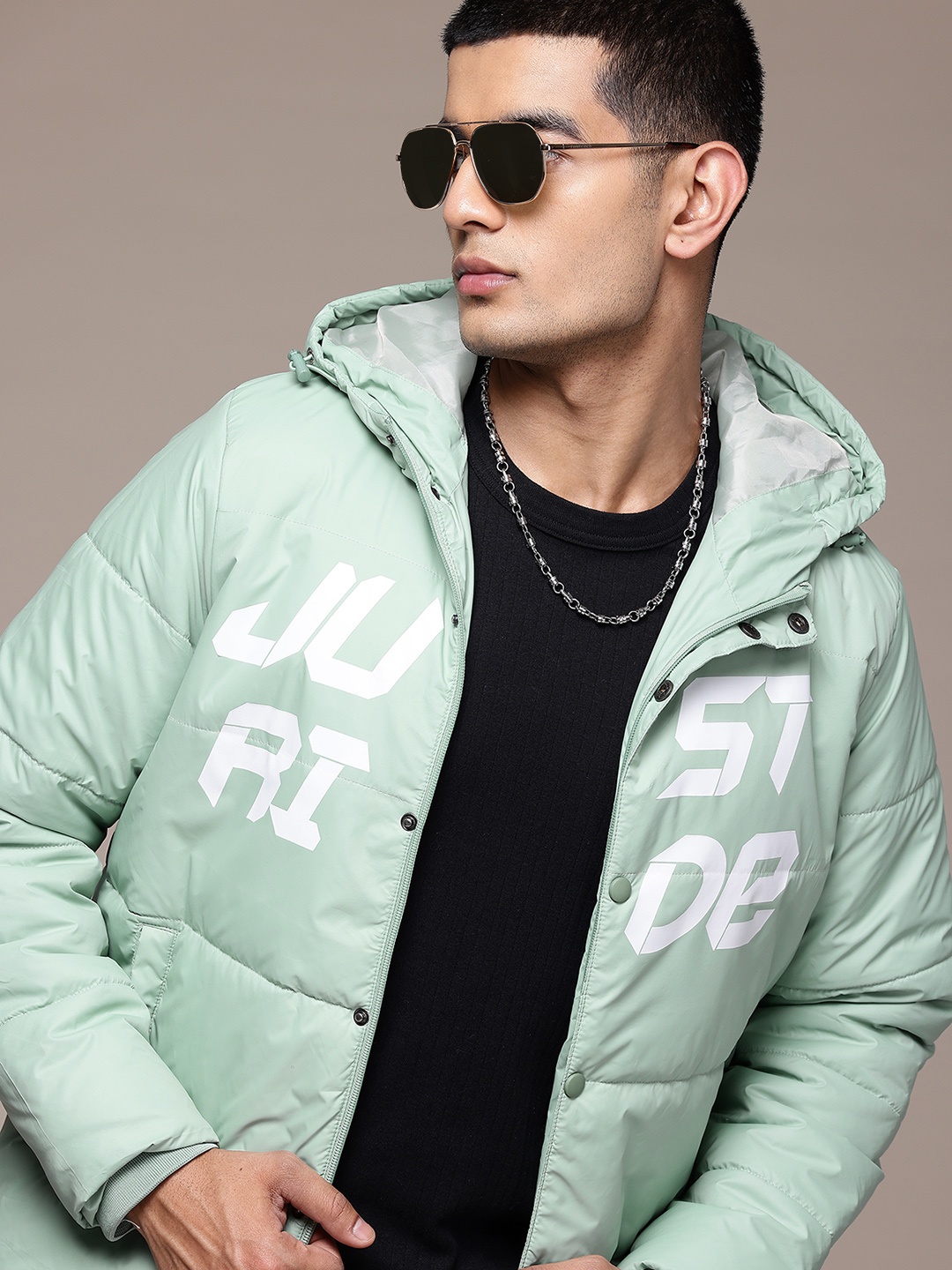 

The Roadster Lifestyle Co. Typography Printed Hooded Padded Jacket, Green