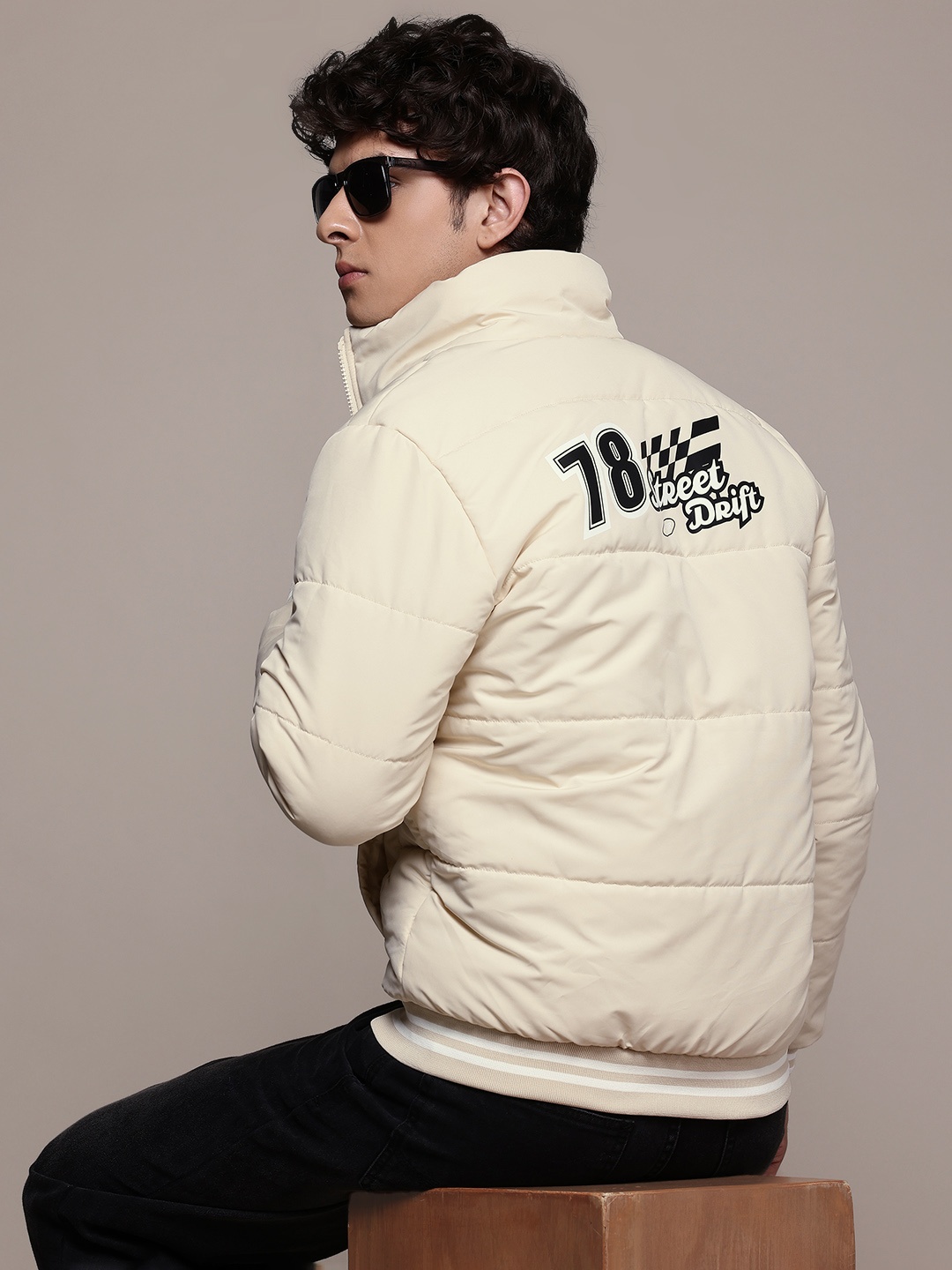 

The Roadster Lifestyle Co. Typography Puffer Jacket, Cream