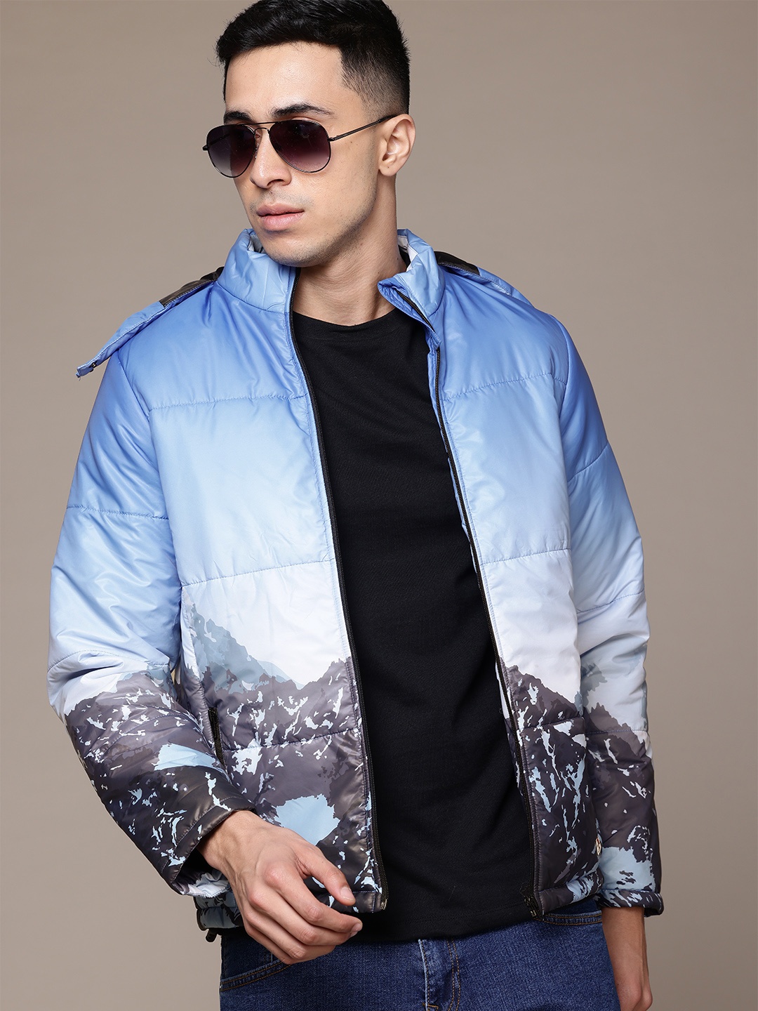 

The Roadster Lifestyle Co. Printed Hooded Padded Jacket, Blue