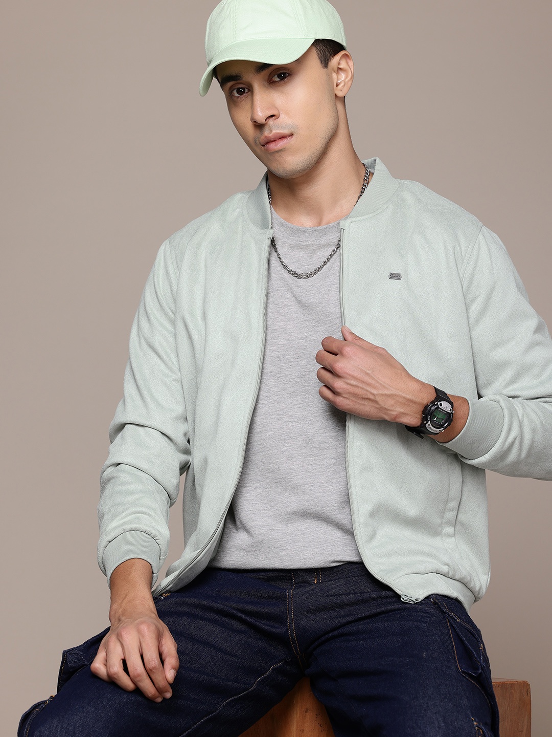 

The Roadster Lifestyle Co. Suede Finish Bomber Jacket, Green