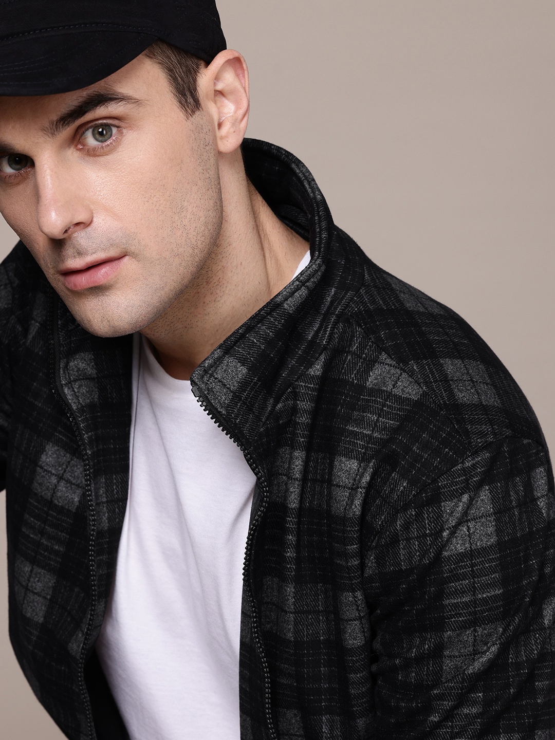 

The Roadster Lifestyle Co. Checked Padded Jacket, Black
