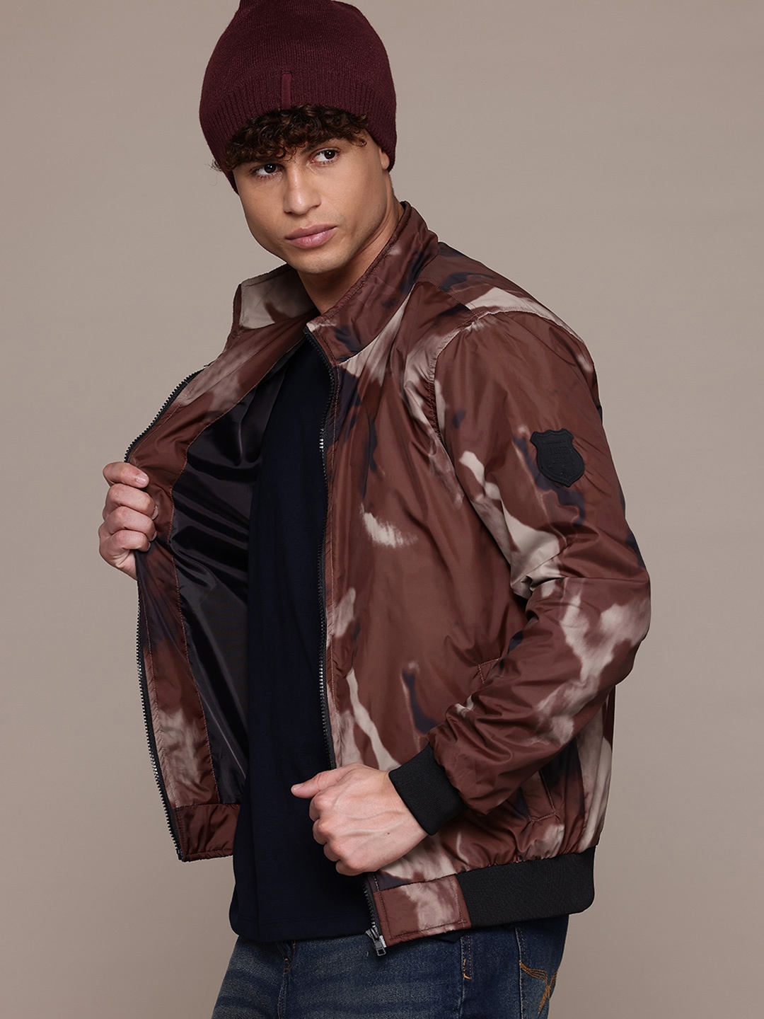 

Roadster The Lifestyle Co. Tie and Dye Printed Bomber Jacket, Brown