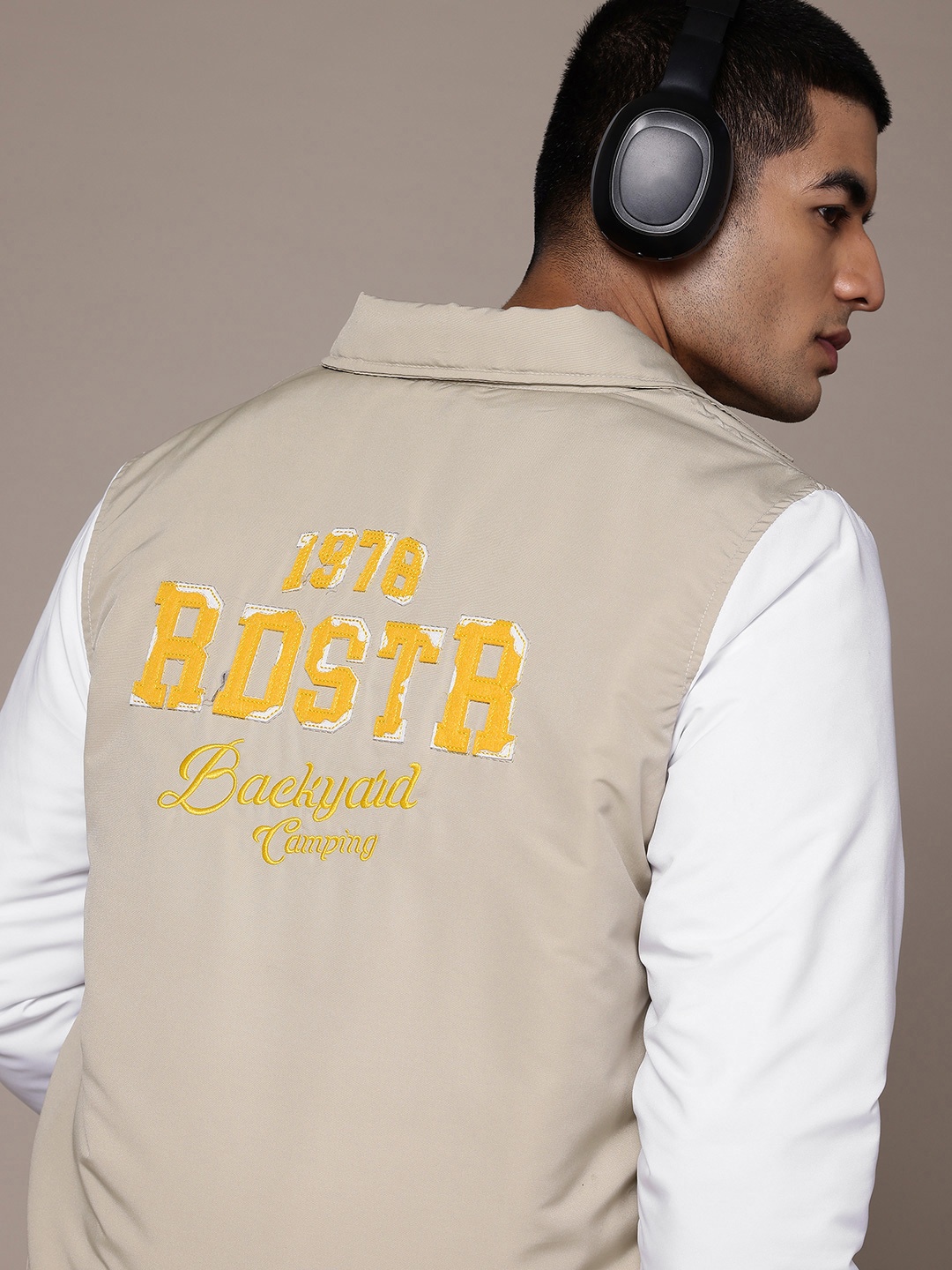 

The Roadster Lifestyle Co. Men Typography Bomber Jacket, Beige