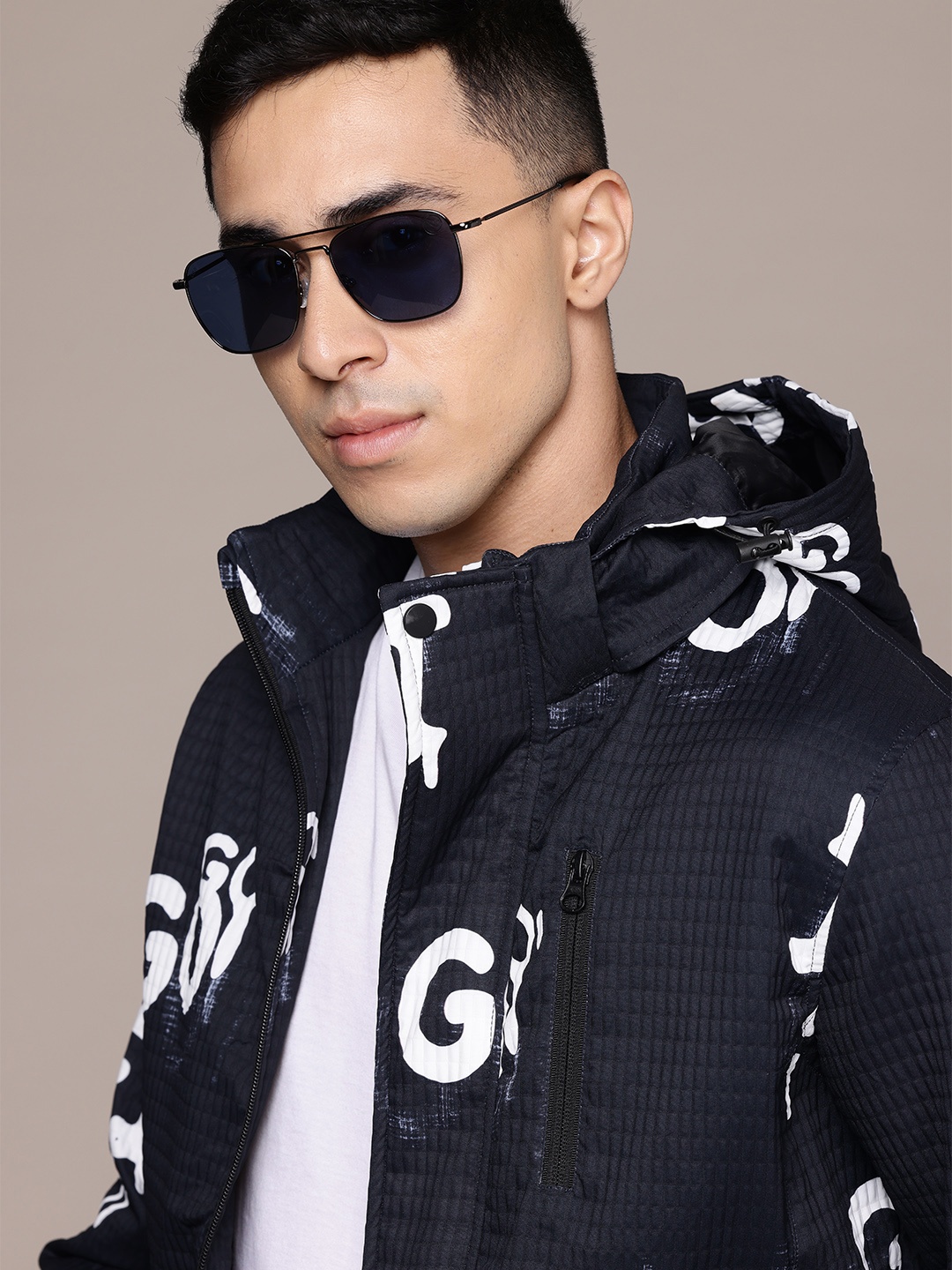 

The Roadster Lifestyle Co. Typography Printed Hooded Padded Jacket, Black