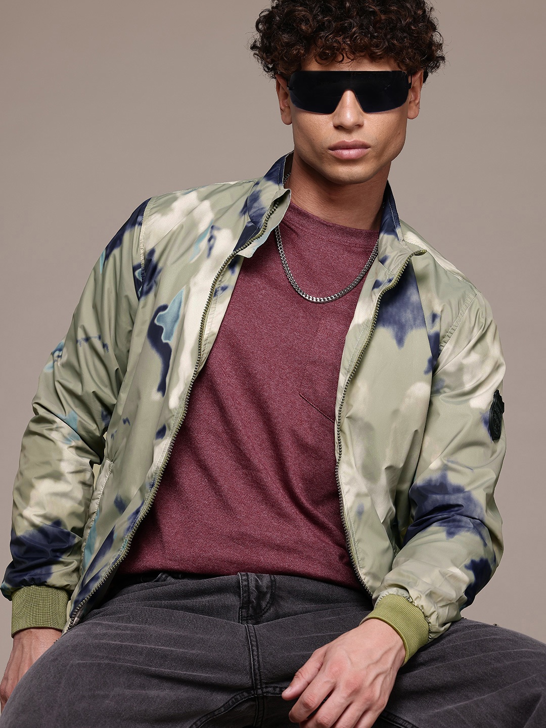 

Roadster The Lifestyle Co. Tie and Dye Printed Bomber Jacket, Green