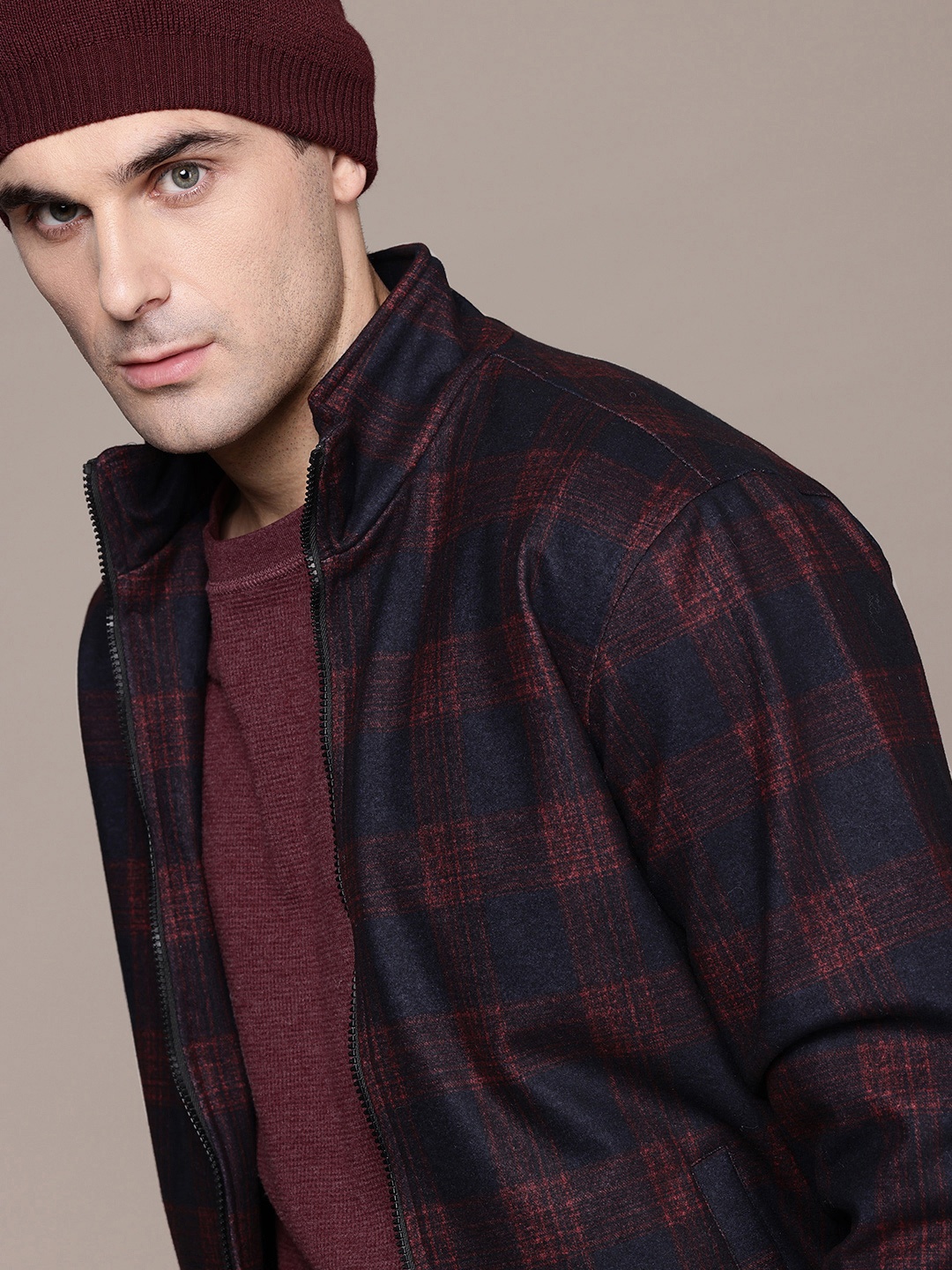 

Roadster Tartan Checked Flannel Finish Bomber Jacket, Navy blue