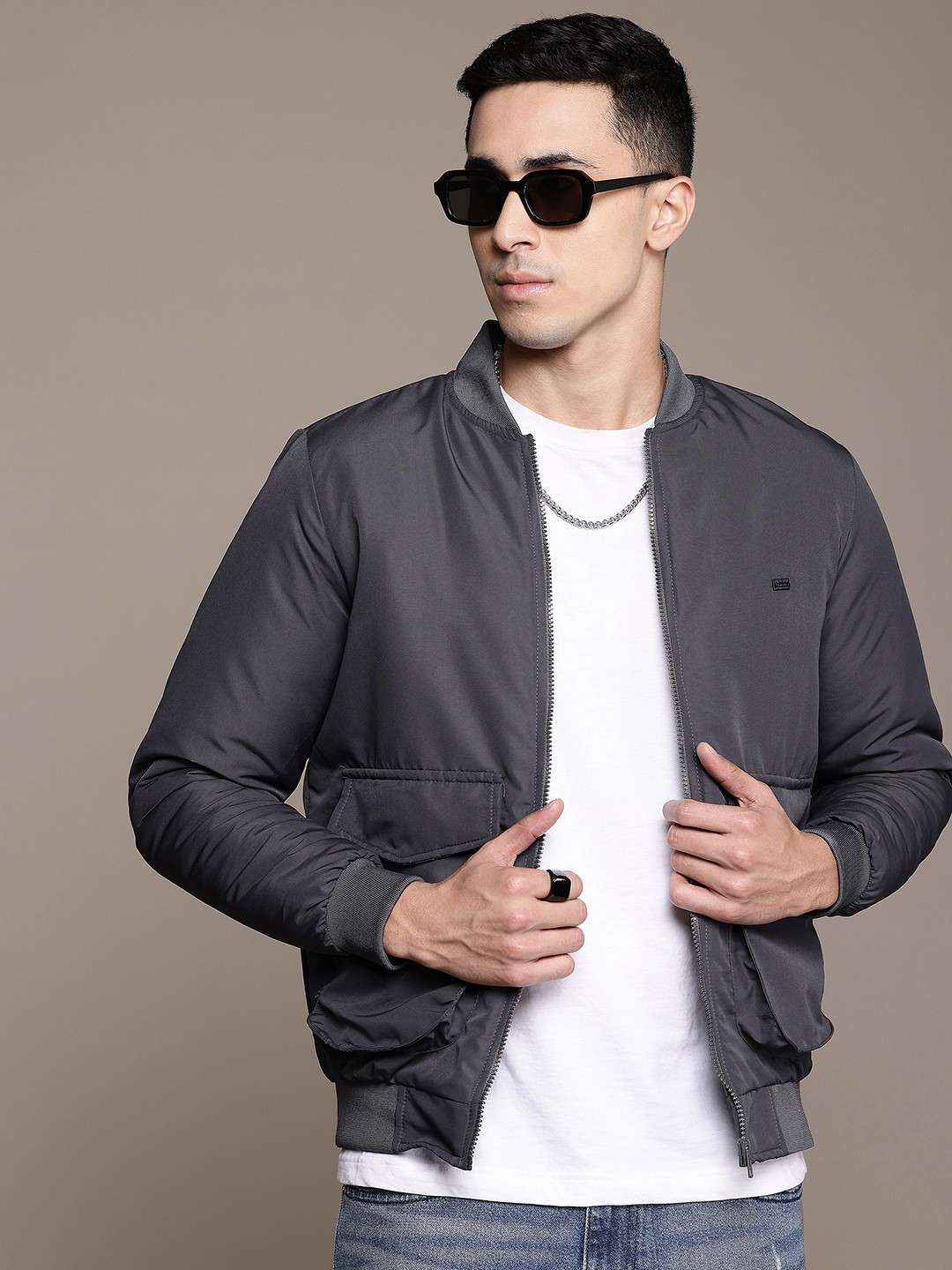 

The Roadster Lifestyle Co. Oversized Pockets Bomber Jacket, Grey