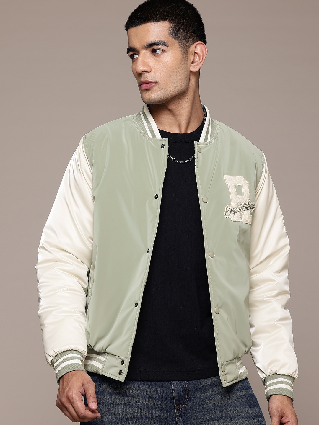 

The Roadster Lifestyle Co. Applique Detailed Bomber Jacket, Green