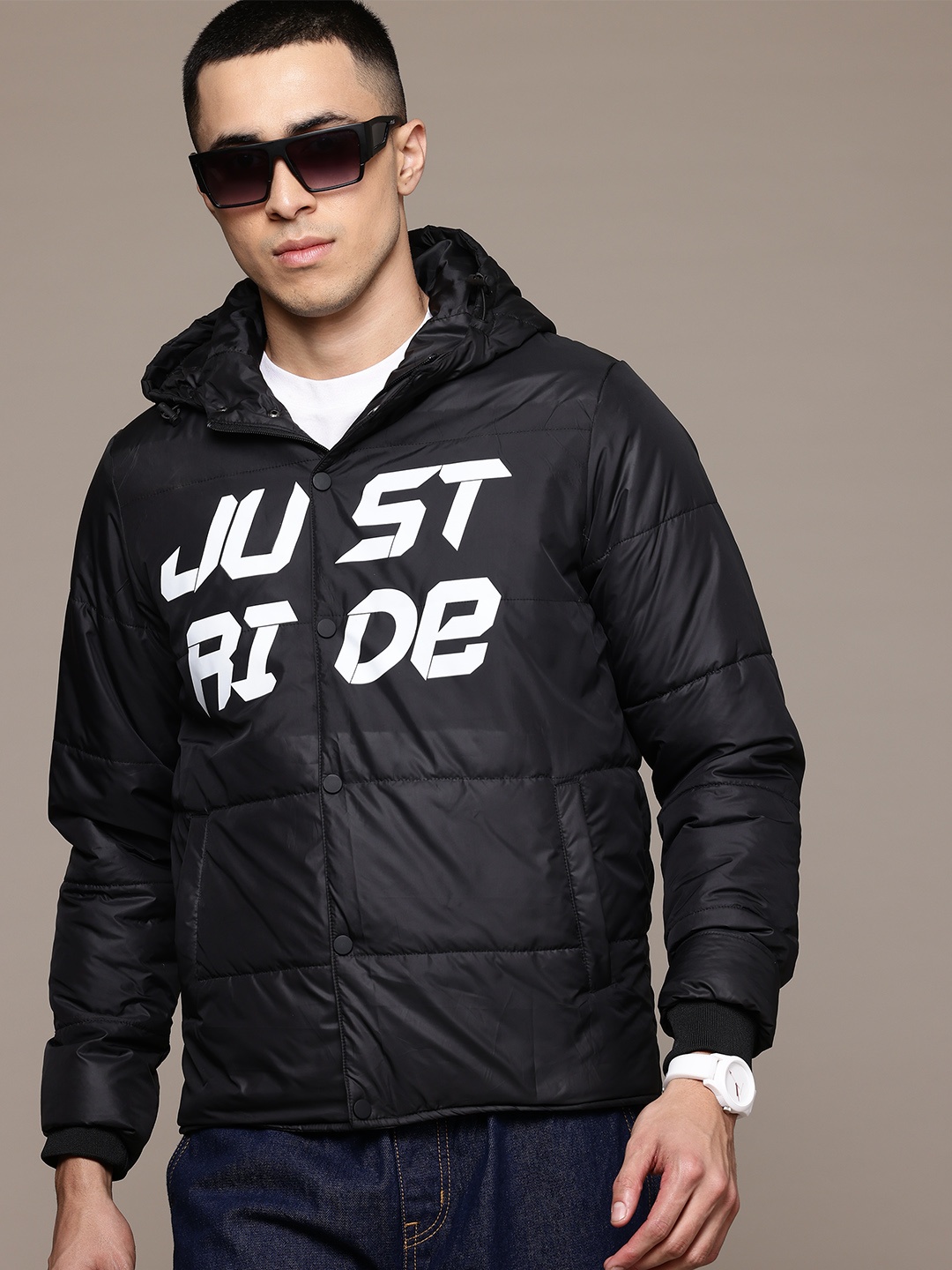 

The Roadster Lifestyle Co. Men Typography Padded Jacket, Black