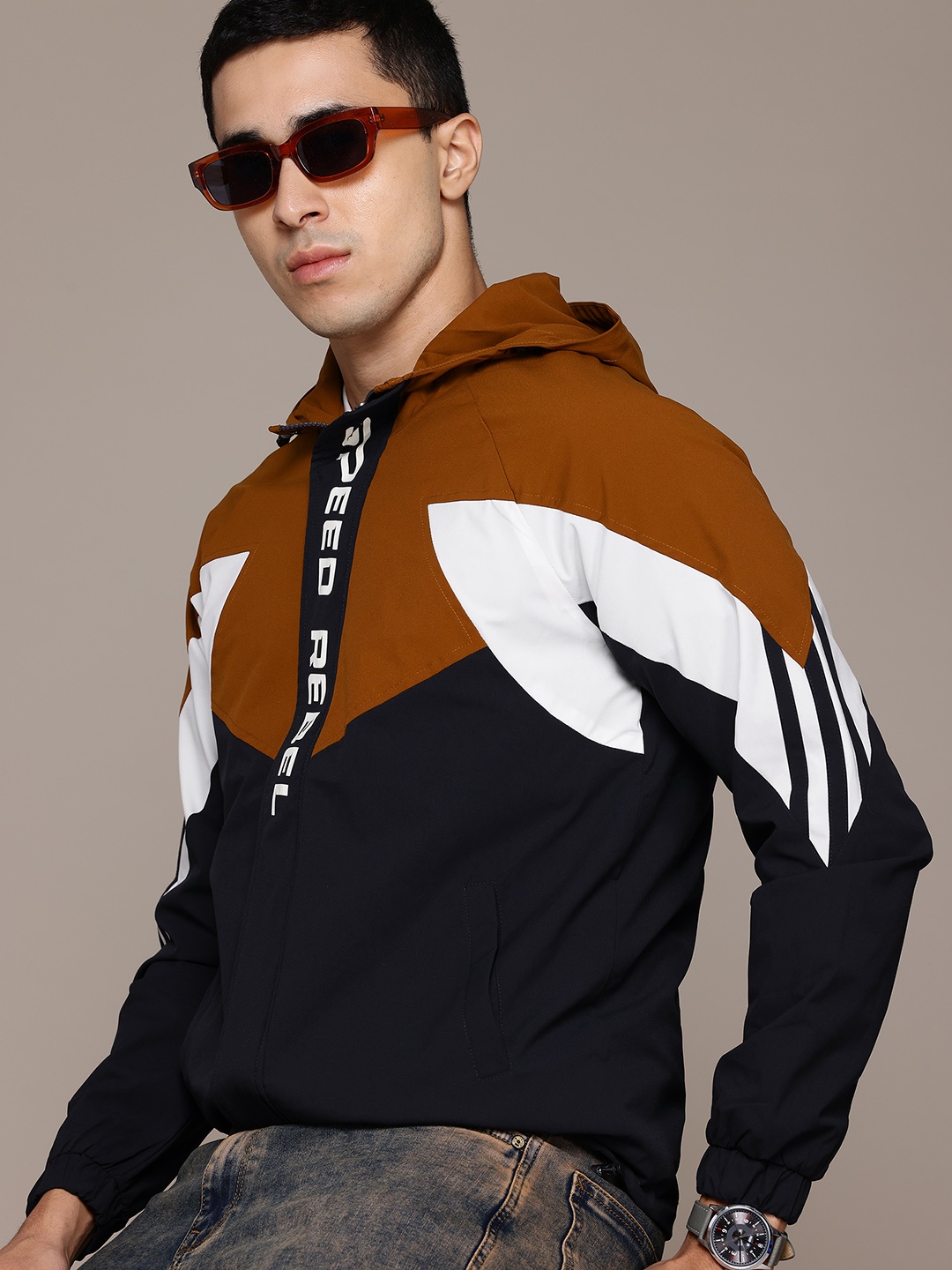 

The Roadster Lifestyle Co. Colourblocked Hooded Tailored Jacket, Navy blue