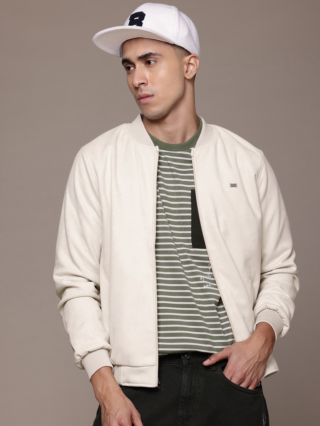 

The Roadster Lifestyle Co. Regular Fit Bomber Jacket, Beige