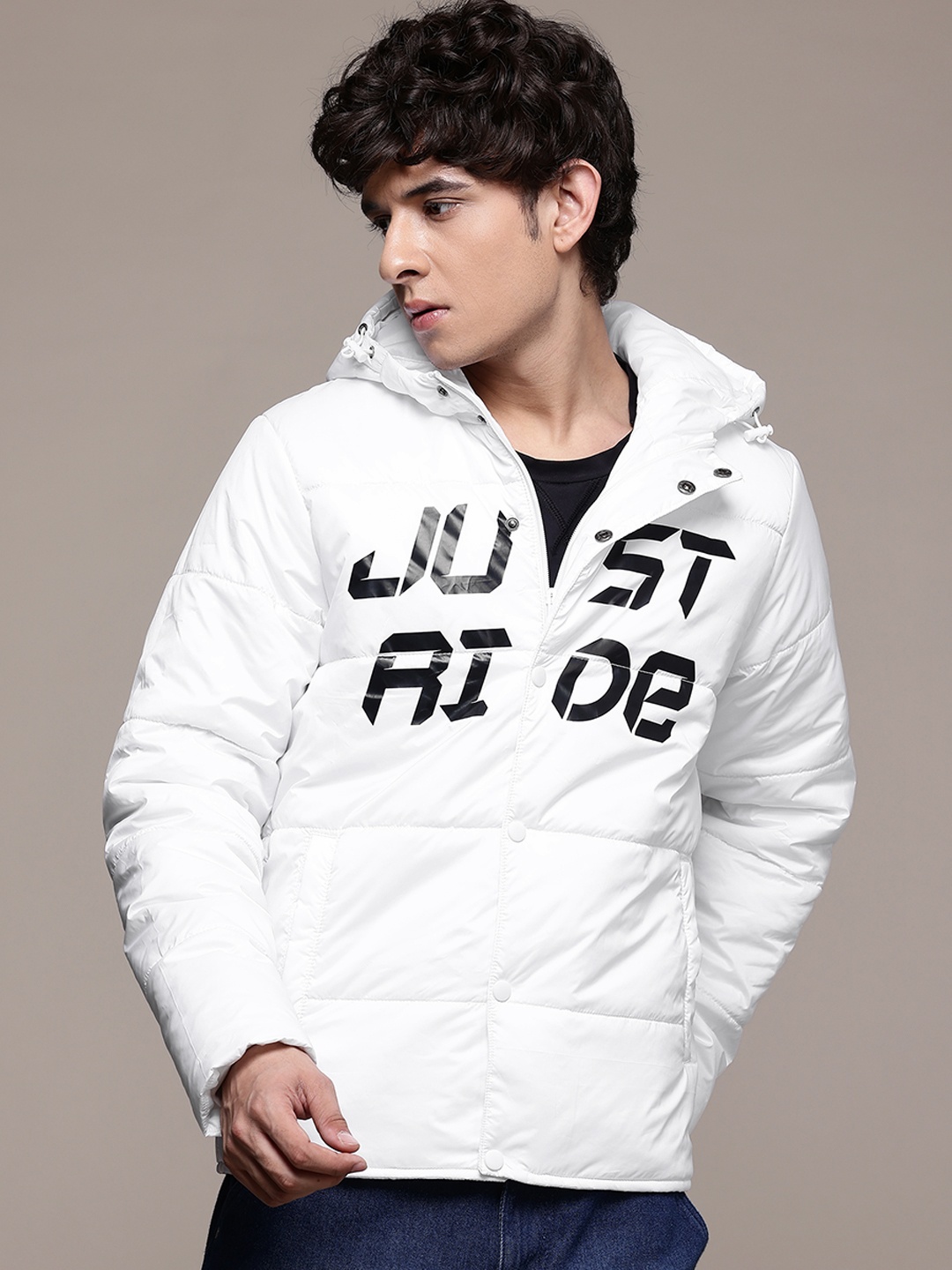 

The Roadster Lifestyle Co. Typography Hooded Puffer Jacket, White