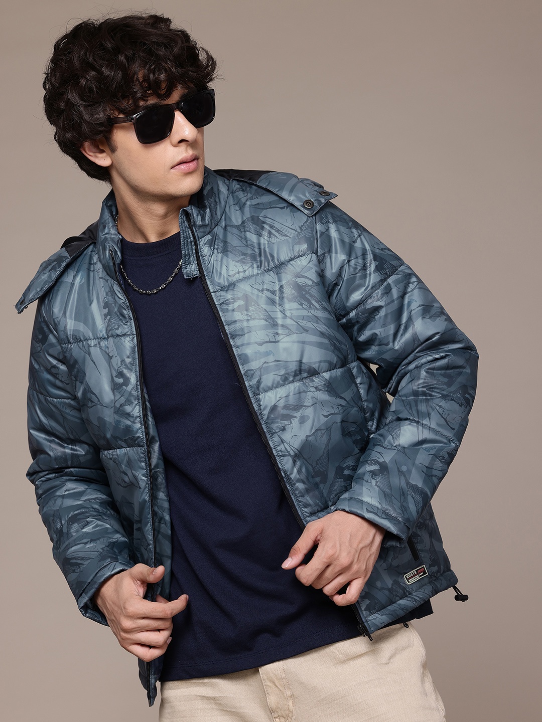 

The Roadster Lifestyle Co. Printed Hooded Padded Jacket, Blue