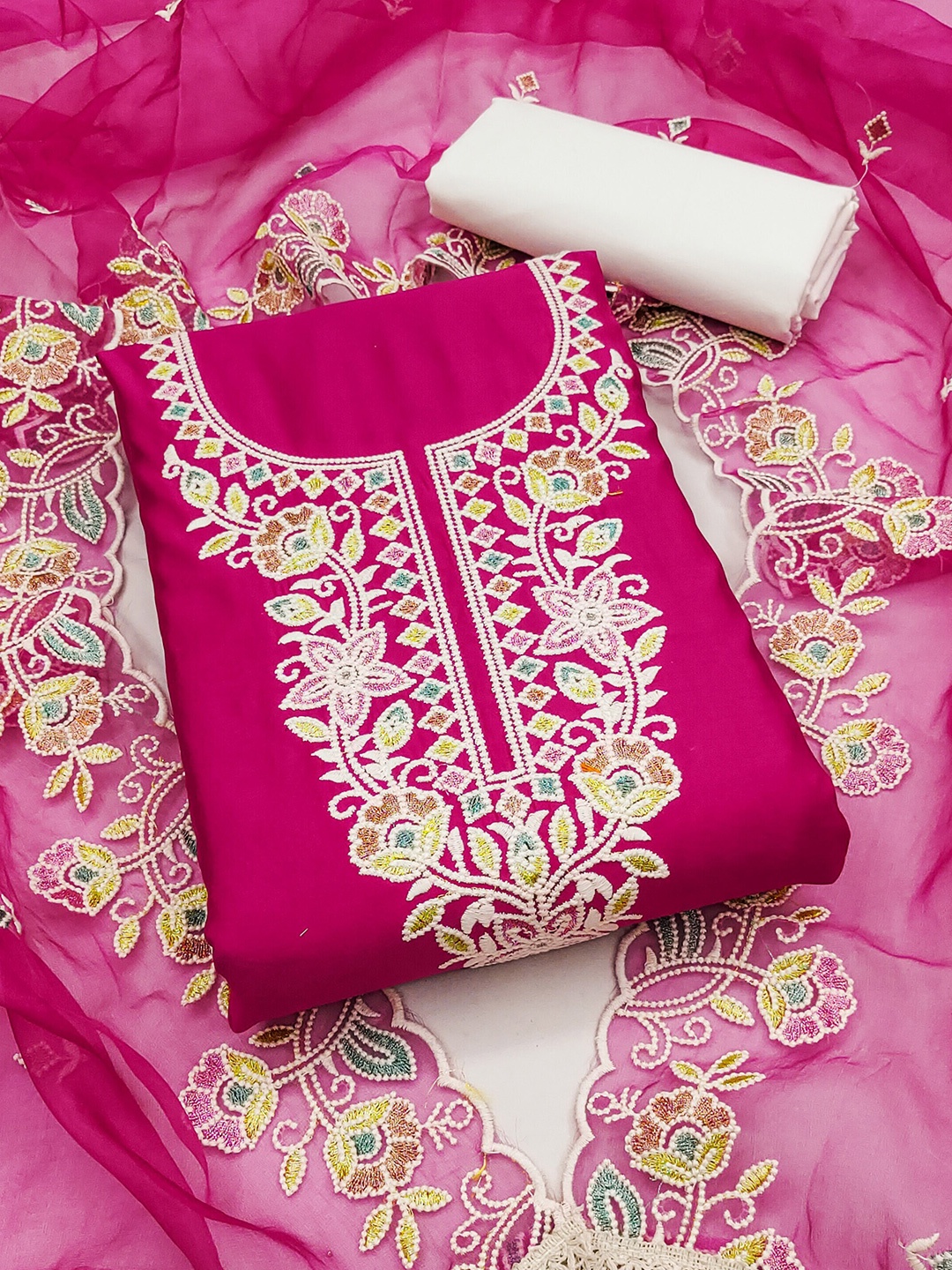 

KALINI Embroidered Unstitched Dress Material, Pink
