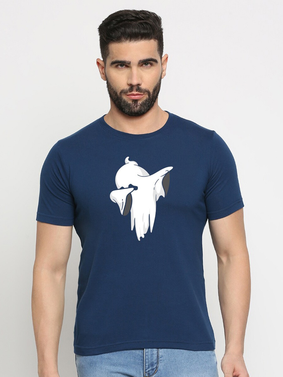 

MOD ECRU Unisex Printed V-Neck T-shirt, Blue