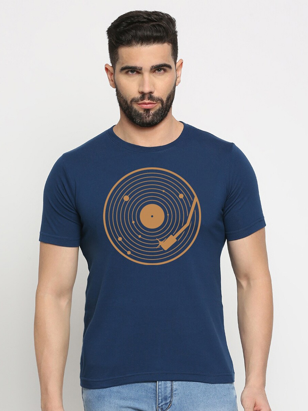 

MOD ECRU Unisex Printed V-Neck Applique T-shirt, Blue