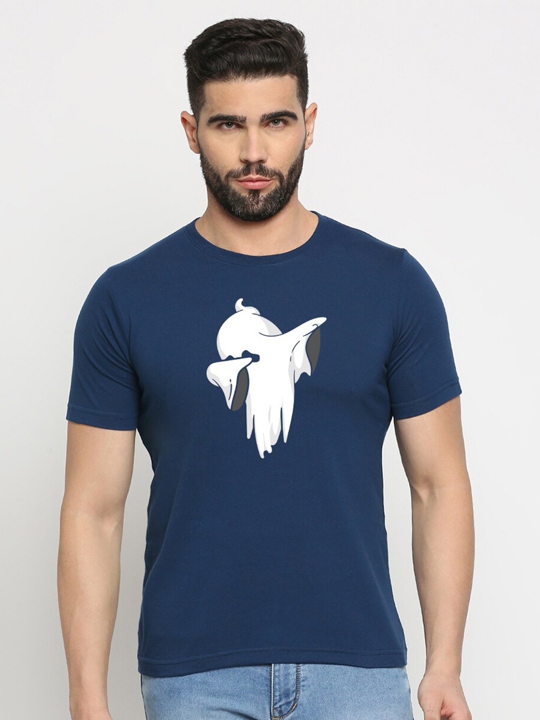 

MOD ECRU Unisex Printed V-Neck T-shirt, Blue