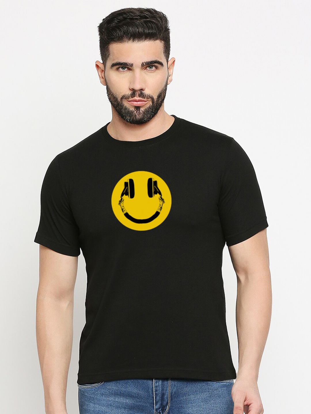

MOD ECRU Unisex Sports Printed V-Neck Applique T-shirt, Black