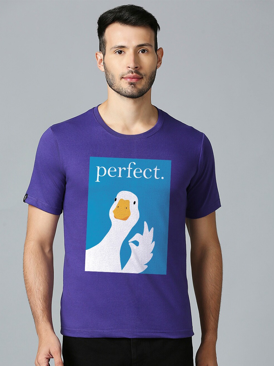 

MOD ECRU Unisex Printed V-Neck Raw Edge T-shirt, Purple